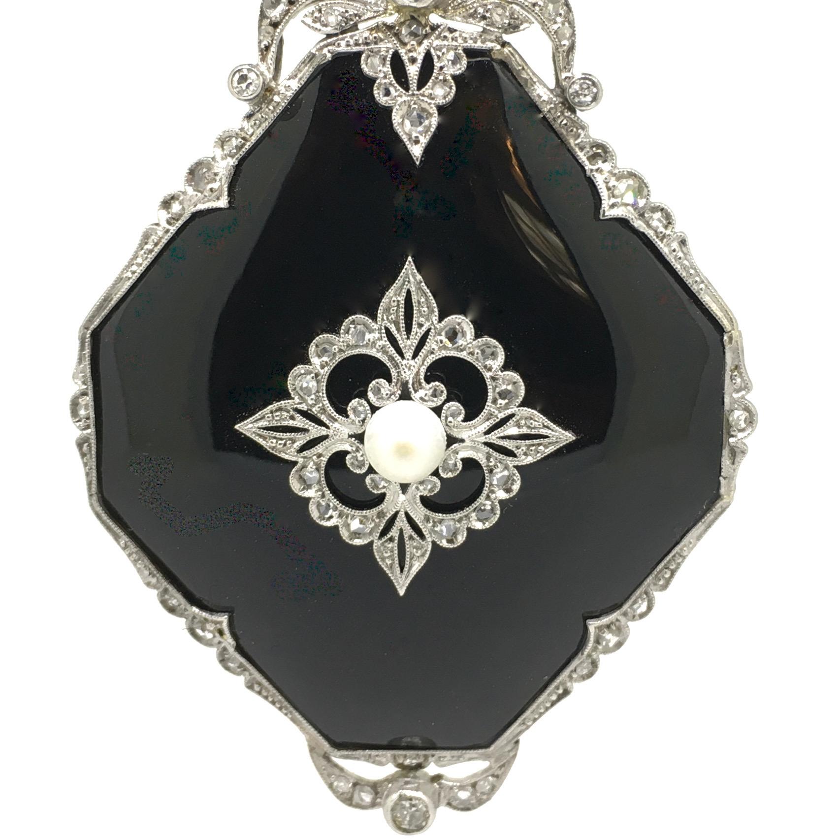 Belle Époque Pendant, Platinum, Belle Epoque, Onyx, Diamond 0, 94 Carat, 1920