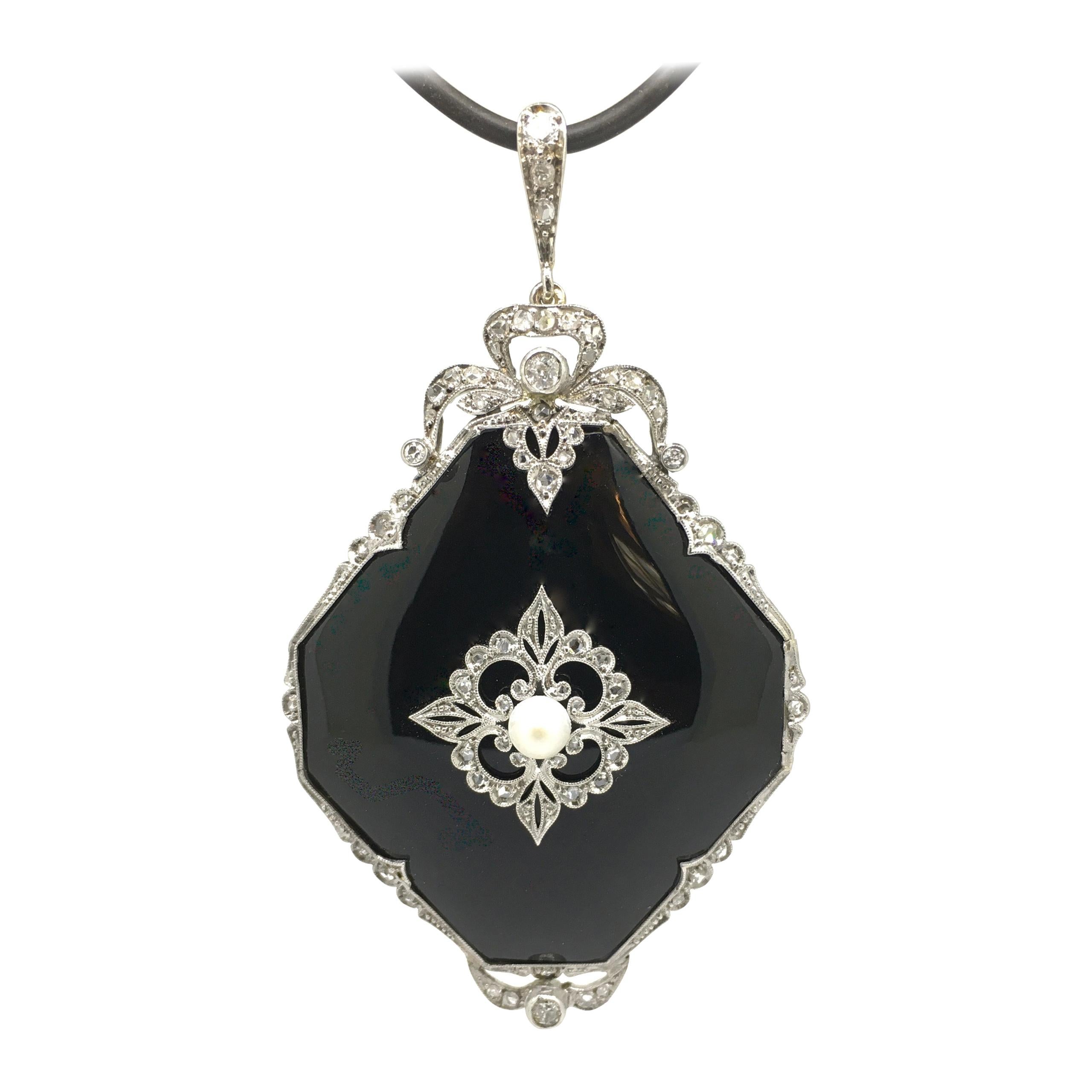 Pendant, Platinum, Belle Epoque, Onyx, Diamond 0, 94 Carat, 1920