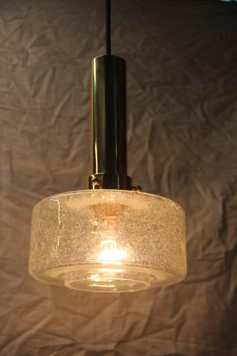 Pendant Pop Art Brass Gold Ceiling Lamp Round 1970s Pulegoso Murano Glass For Sale 4