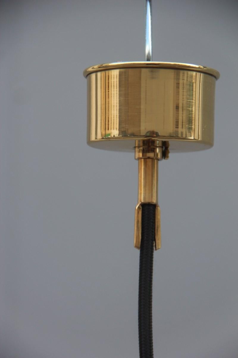 Pendant Pop Art Brass Gold Ceiling Lamp Round 1970s Pulegoso Murano Glass For Sale 2