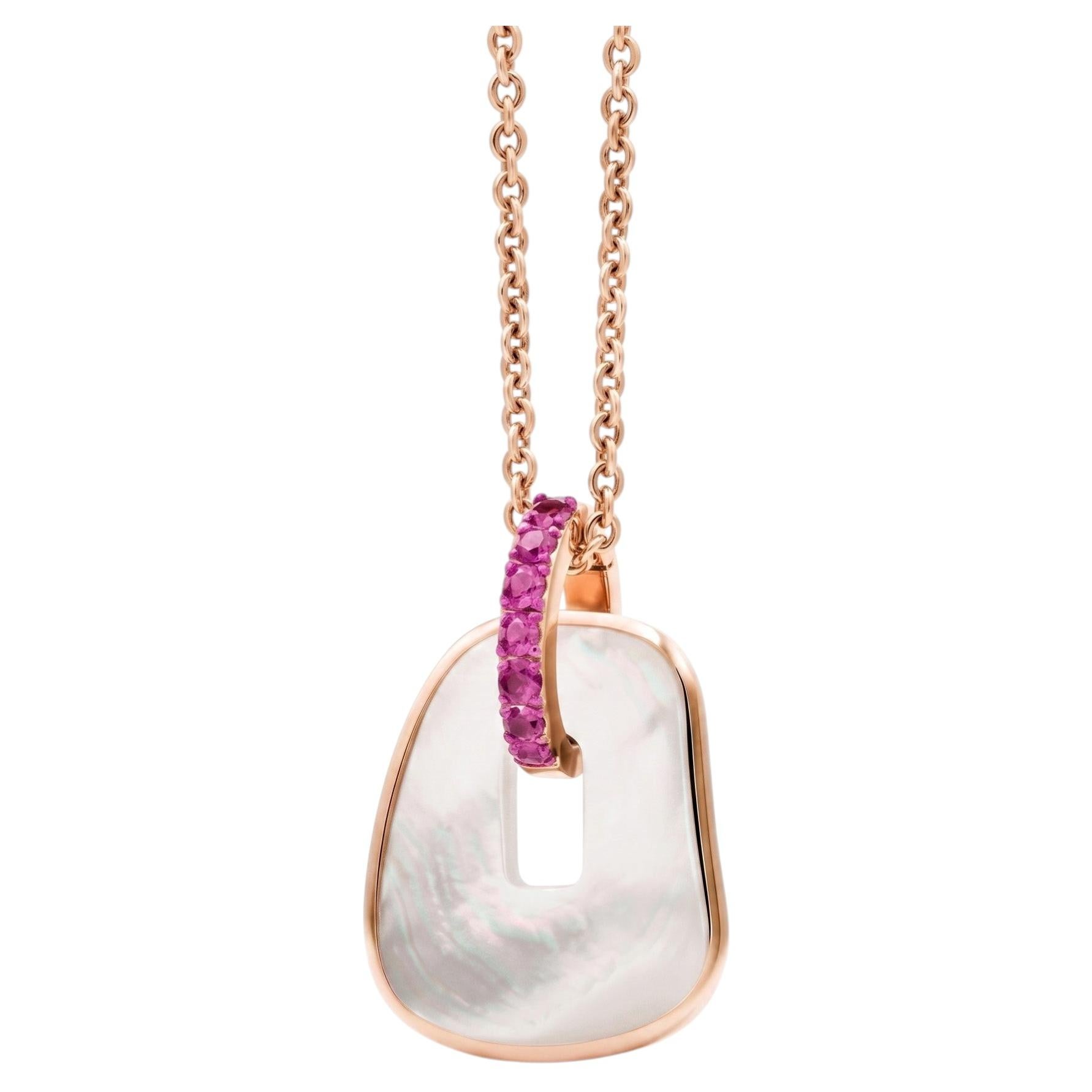 Pendant Puzzle Solo Rose Gold, Pink Sapphires, Element Natural Mother Of Pearl