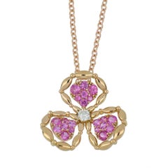 Pendant Rose Gold 18 Karat with White Diamond Color G/VS and Pink Sapphires