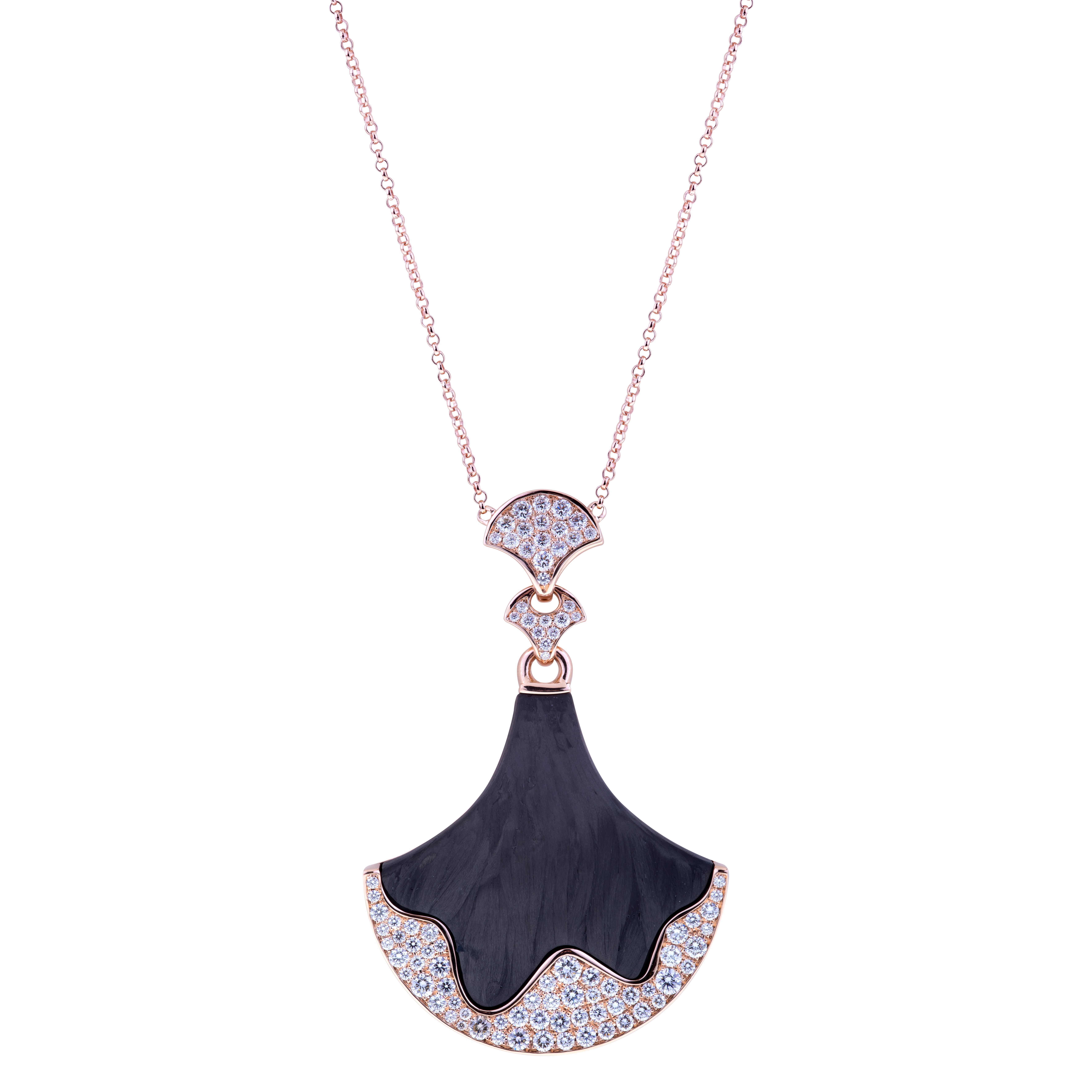 Modern Pendant Rose Gold Black Snowing Diamonds on Black Carbon Fiber. Unique piece For Sale