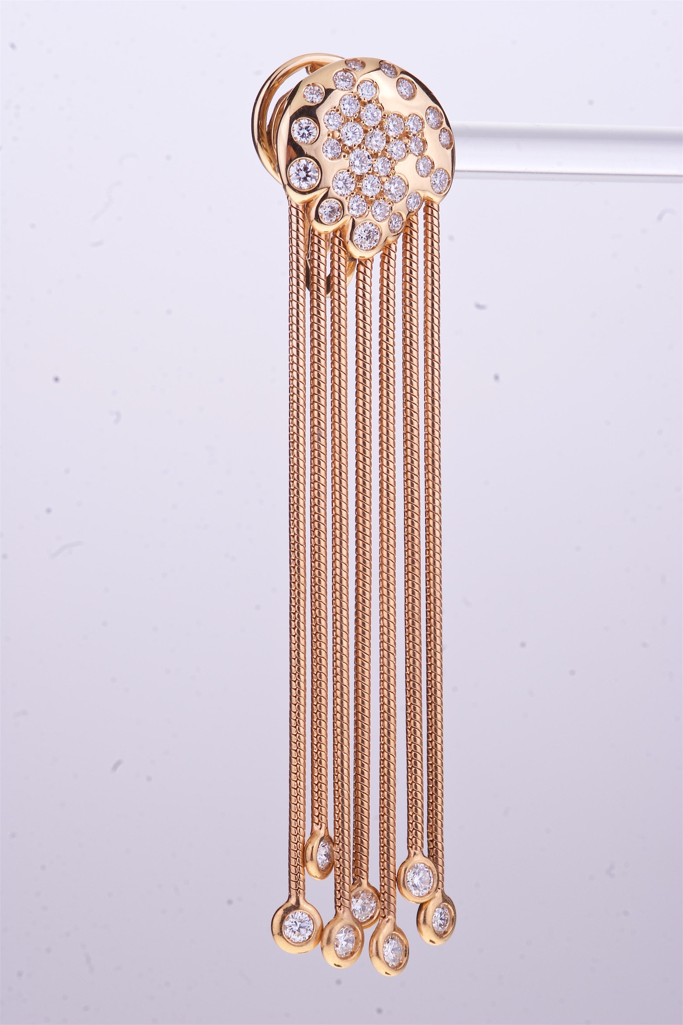 Pendant Rose Gold Earrings with Seven Threads and Diamonds In New Condition For Sale In Roma, IT