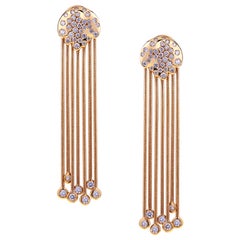 Pendant Rose Gold Earrings with Seven Threads and Diamonds