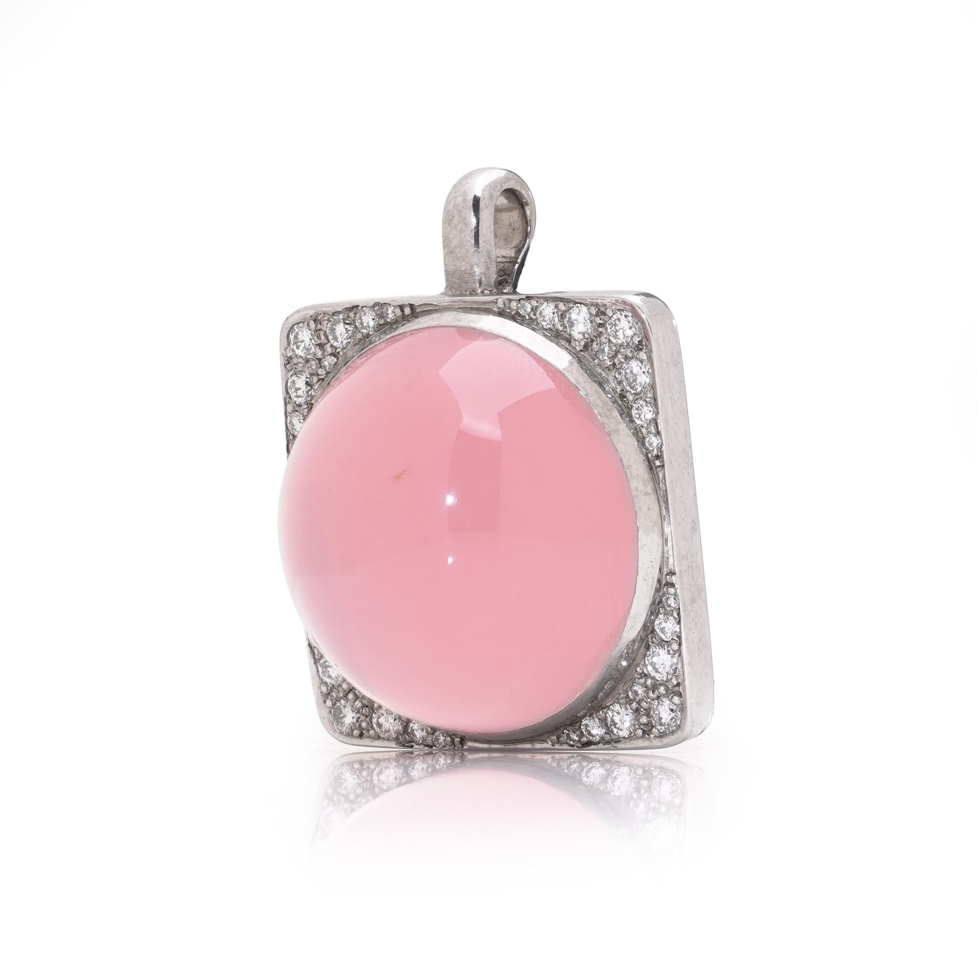 Taglio a rosa Ciondolo Quarzo rosa e diamanti in vendita