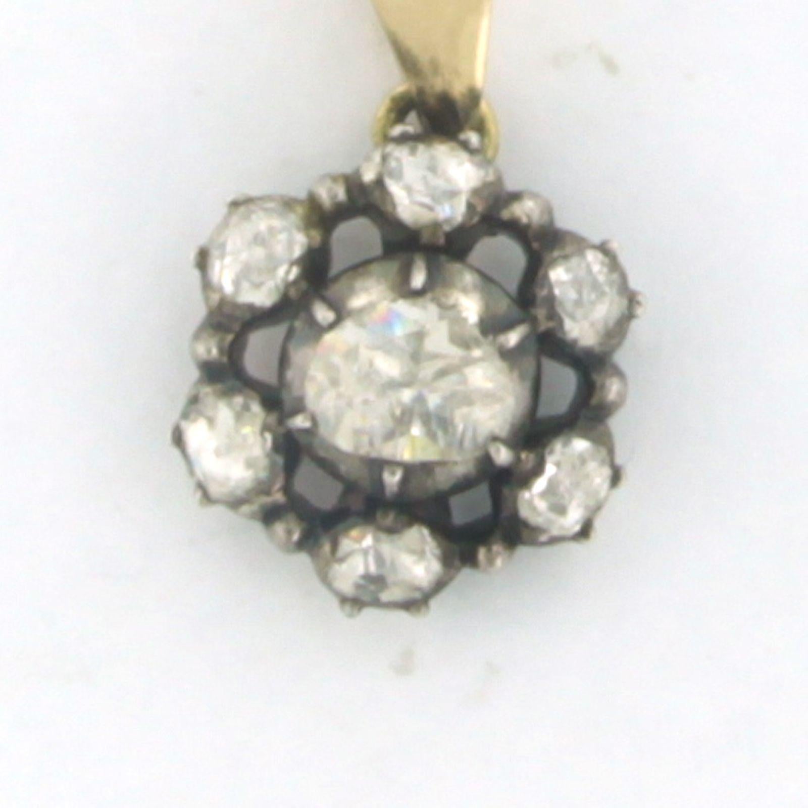Early Victorian Pendant set with diamonds 14k yellow gold and silver For Sale