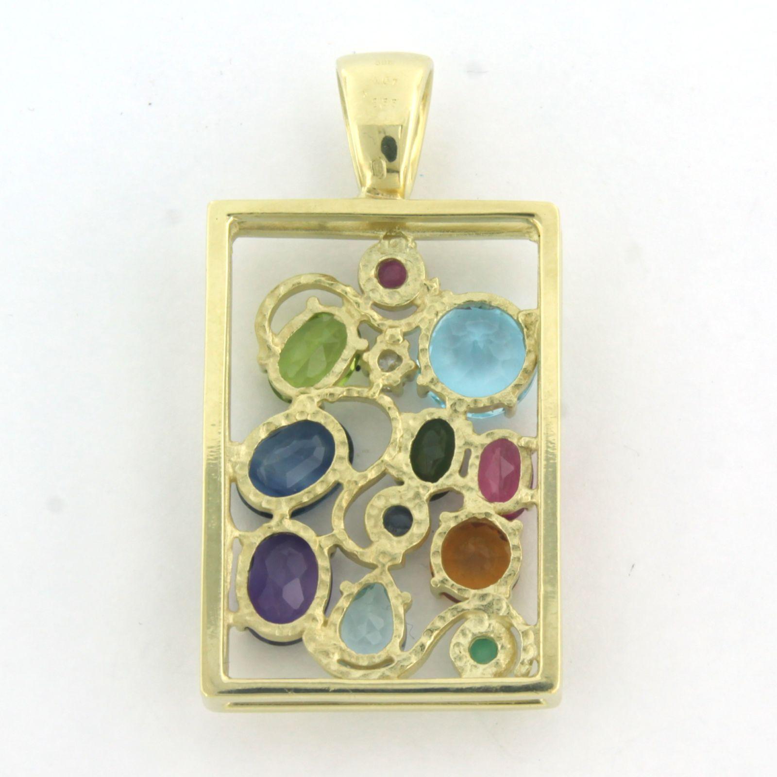 Pendant set with diamonds and various gemstones 14k yellow gold In Good Condition For Sale In The Hague, ZH