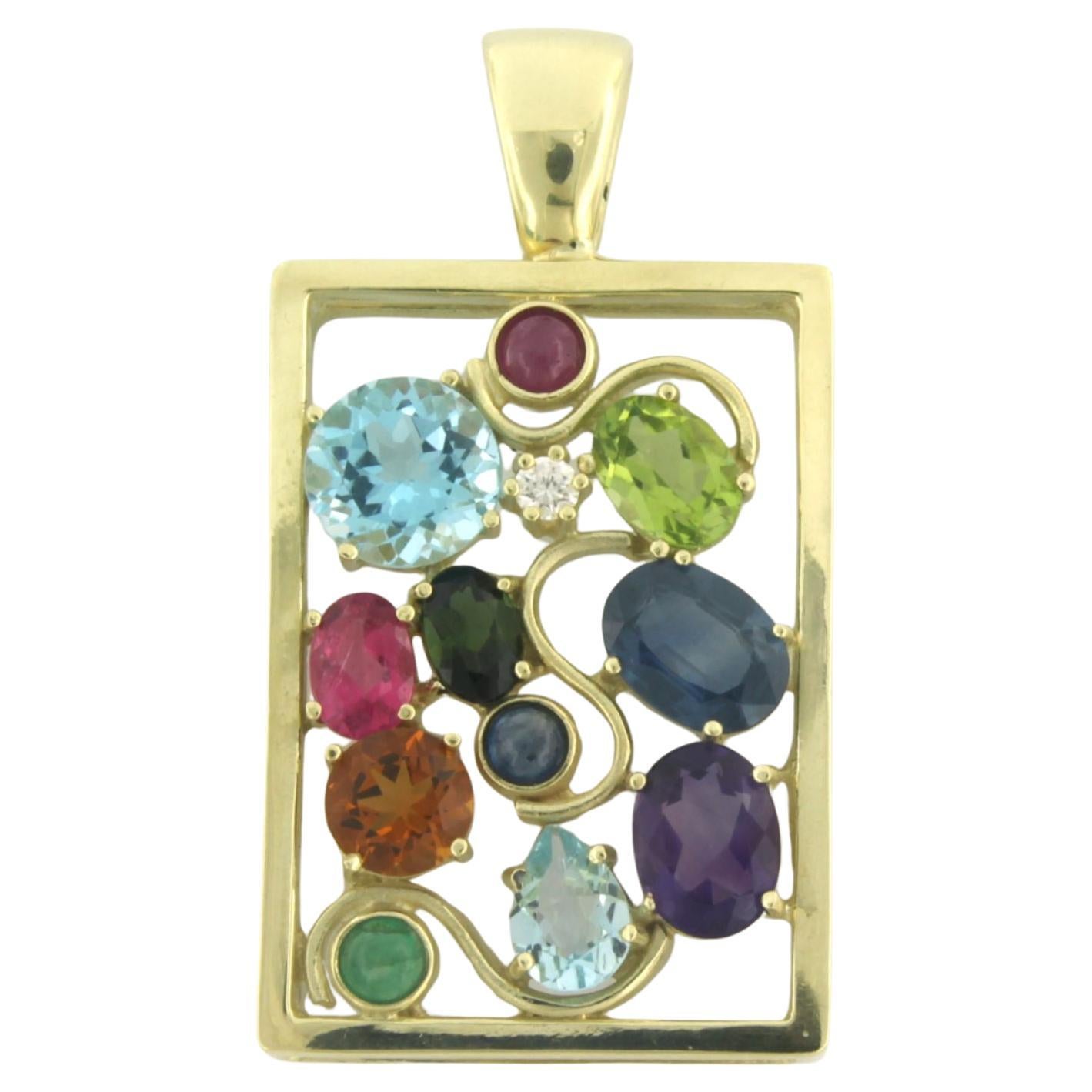Pendant set with diamonds and various gemstones 14k yellow gold For Sale