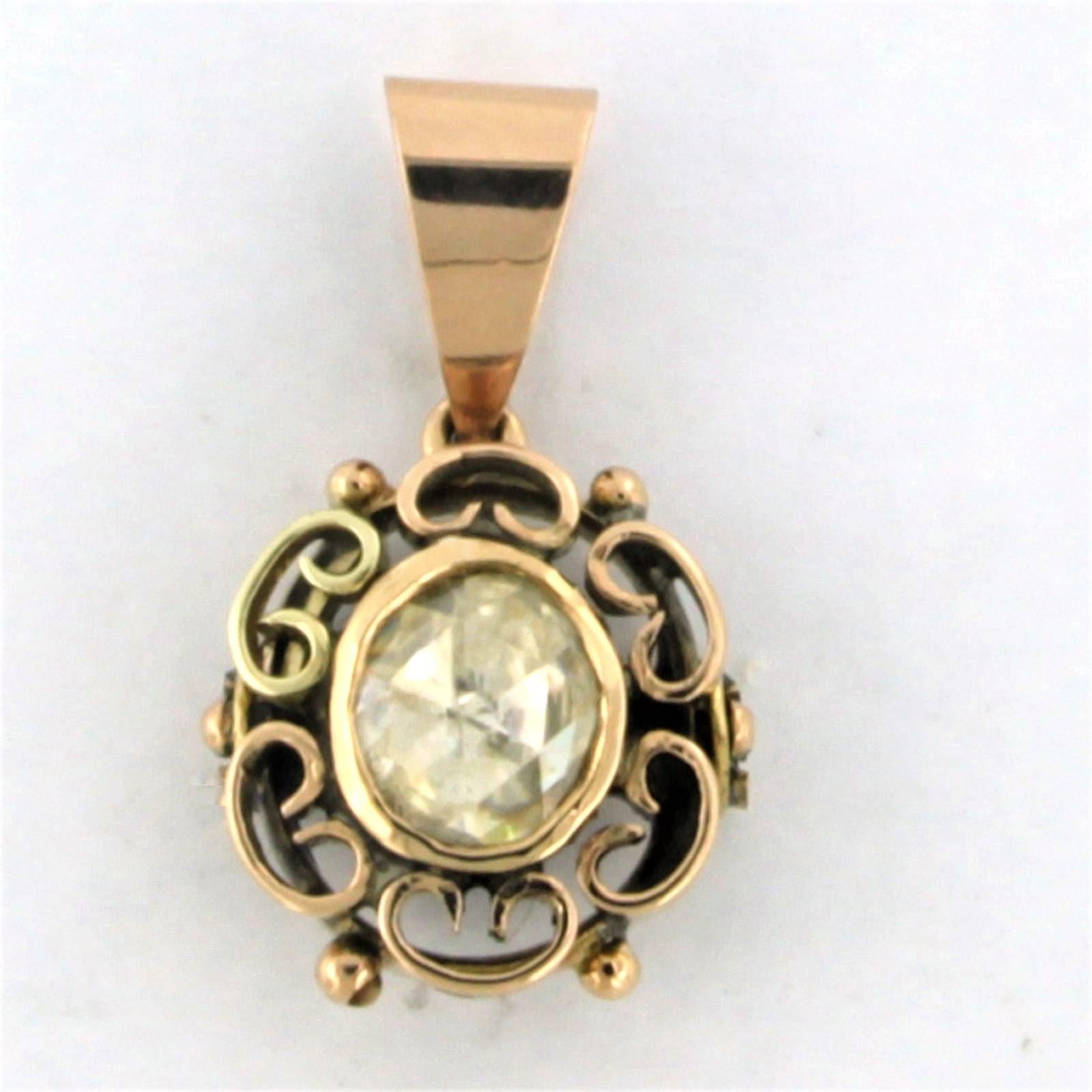 Pendant set with rose diamond 14k pink gold For Sale 1