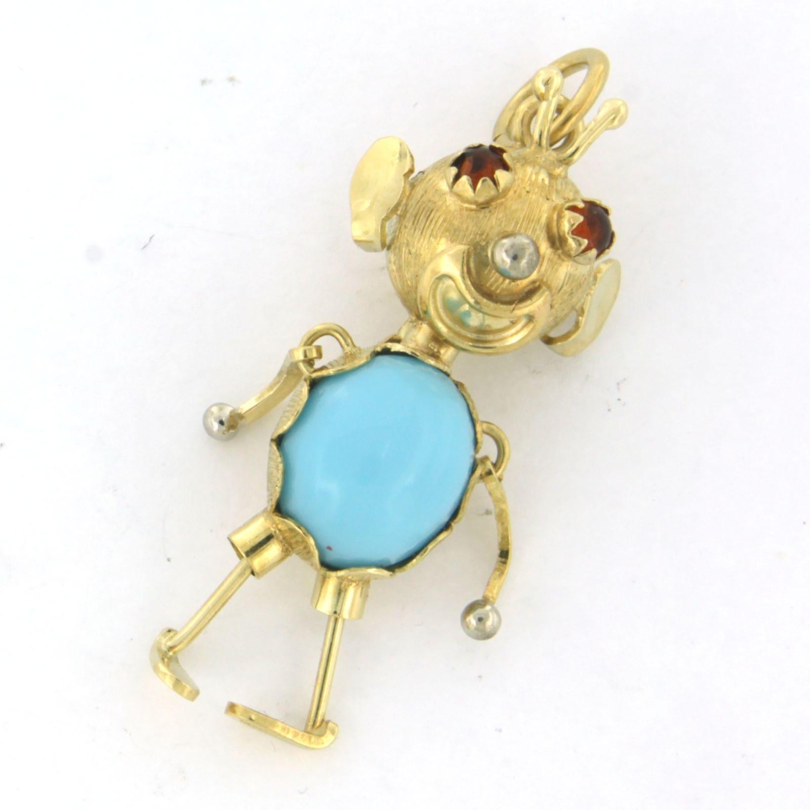 Cabochon Pendant set with turquoise and citrine 18k yellow gold For Sale