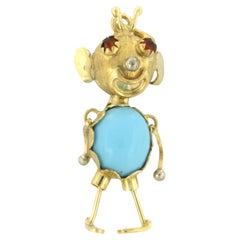 Pendant set with turquoise and citrine 18k yellow gold