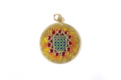 Pendant Stained Glass Enamel in Yellow Gold 18 Karats