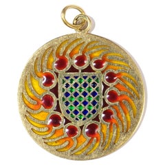 Pendant Stained Glass Enamel in Yellow Gold 18 Karats