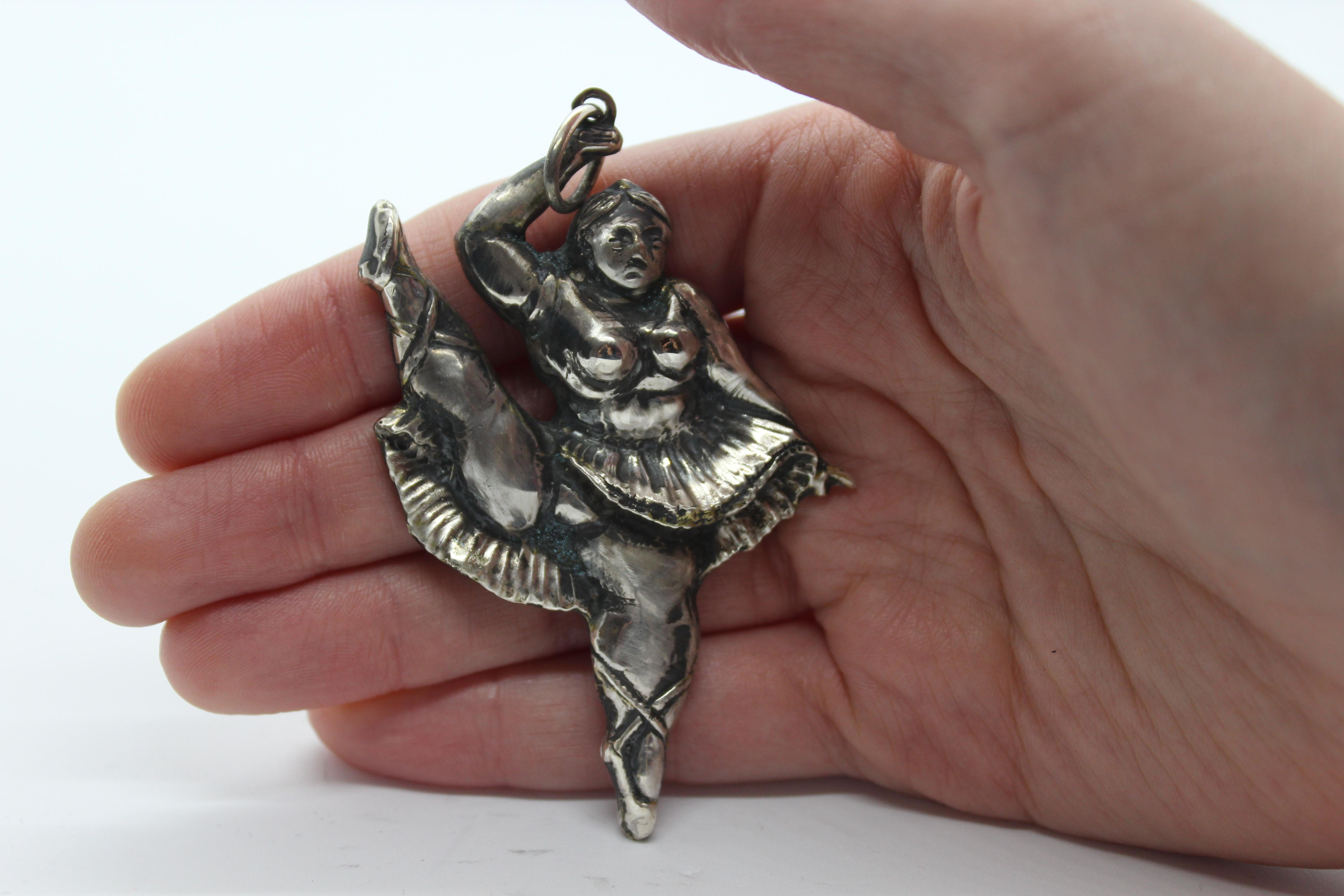 Artist Sterling Silver Pendant , Botero, Handmade, Italy For Sale