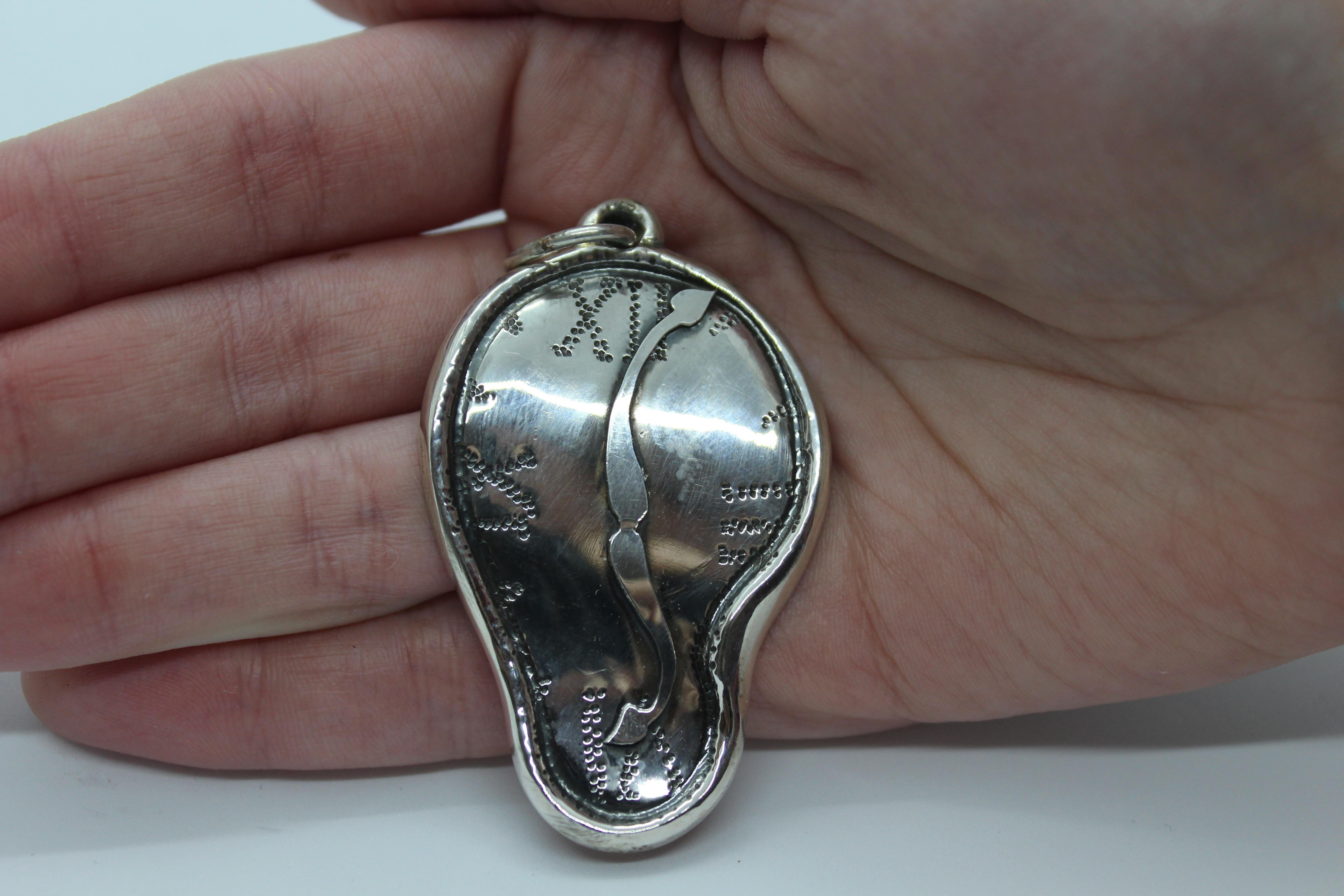 Artist Sterling Silver Pendant, Dalí, Handmade, Italy For Sale