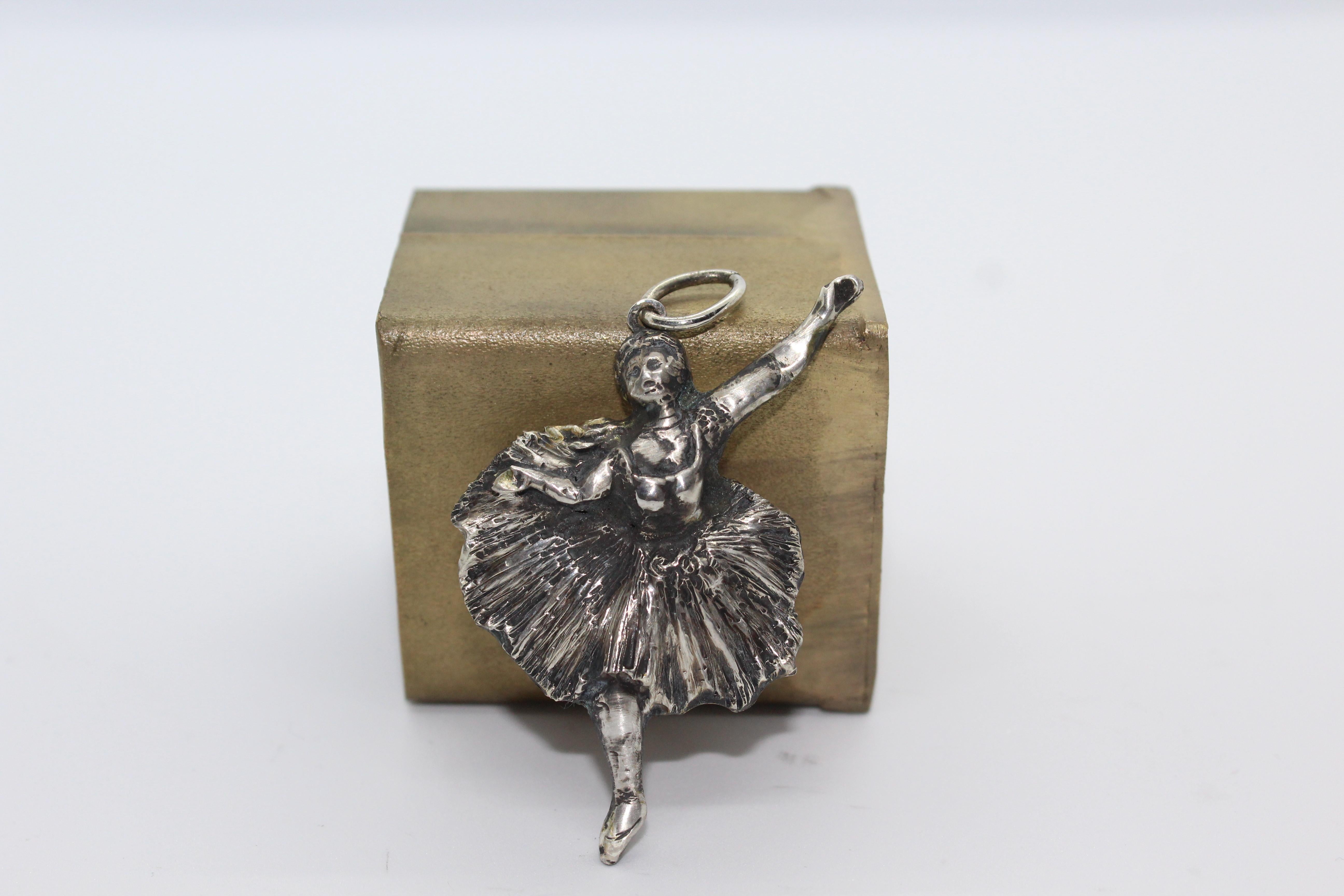 Artist Sterling Silver Pendant, Ballerina, Degas, Handmade, Italy  For Sale