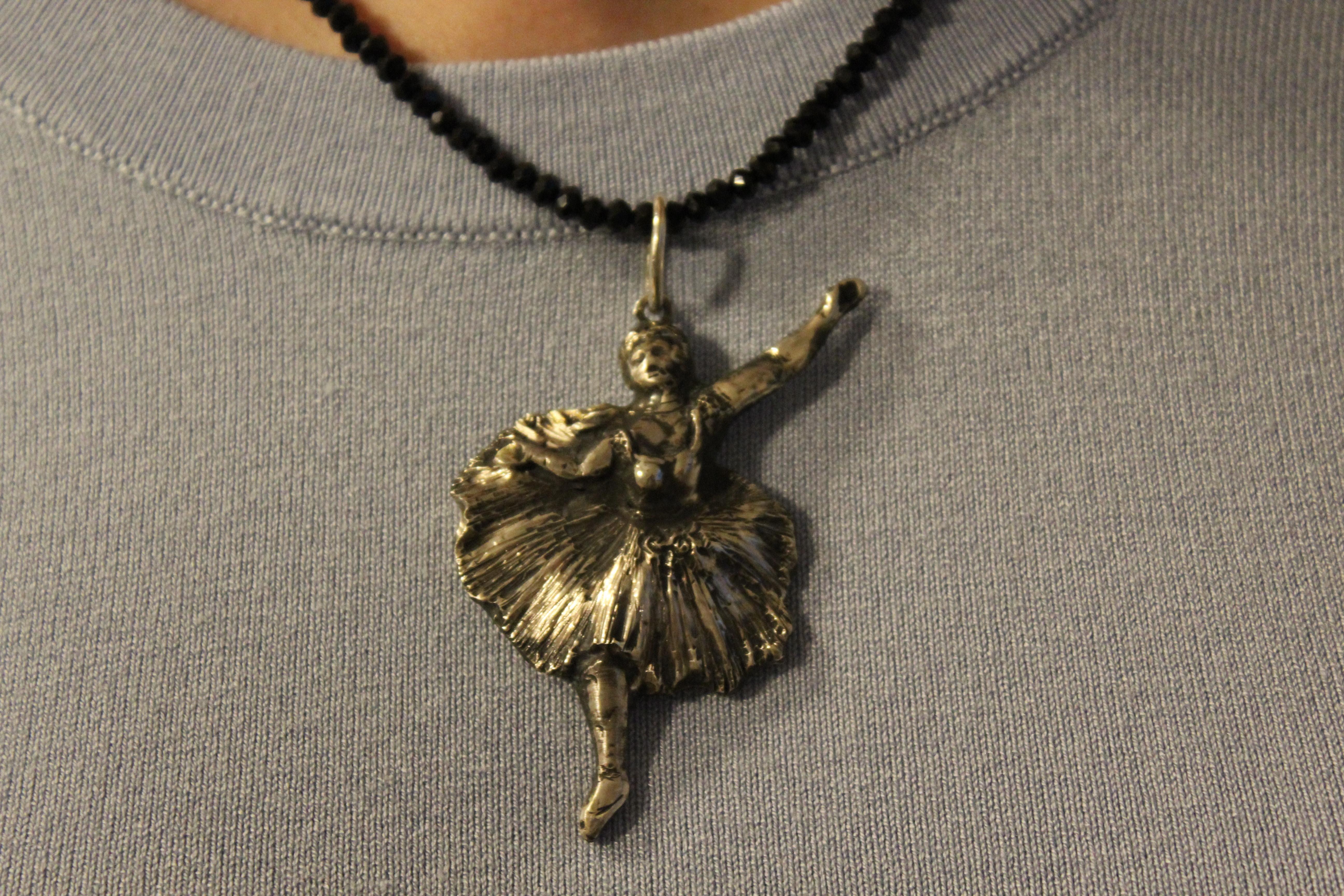 Women's or Men's Sterling Silver Pendant, Ballerina, Degas, Handmade, Italy  For Sale
