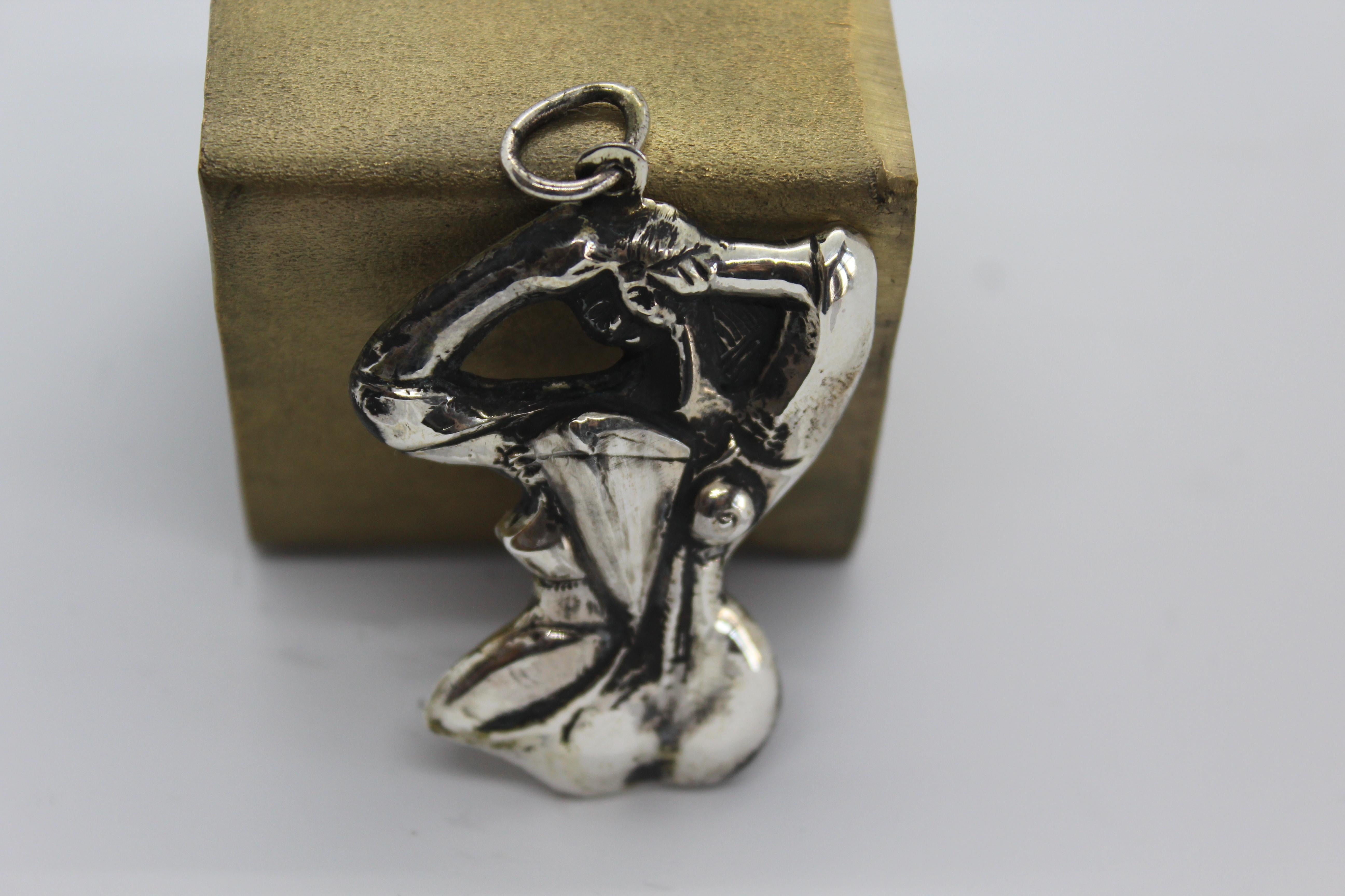 Sterling Silver Pendant, Picasso, Woman, Handmade, Italy In New Condition In Firenze, IT