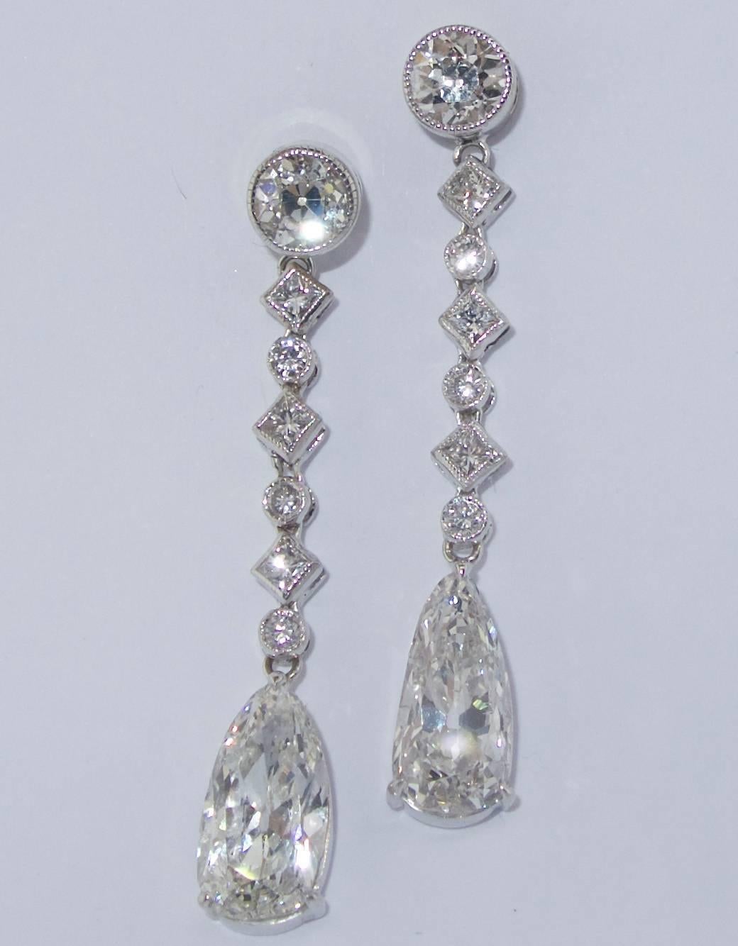 Art Deco Pendant Style Platinum and Diamond Earrings, circa 1935