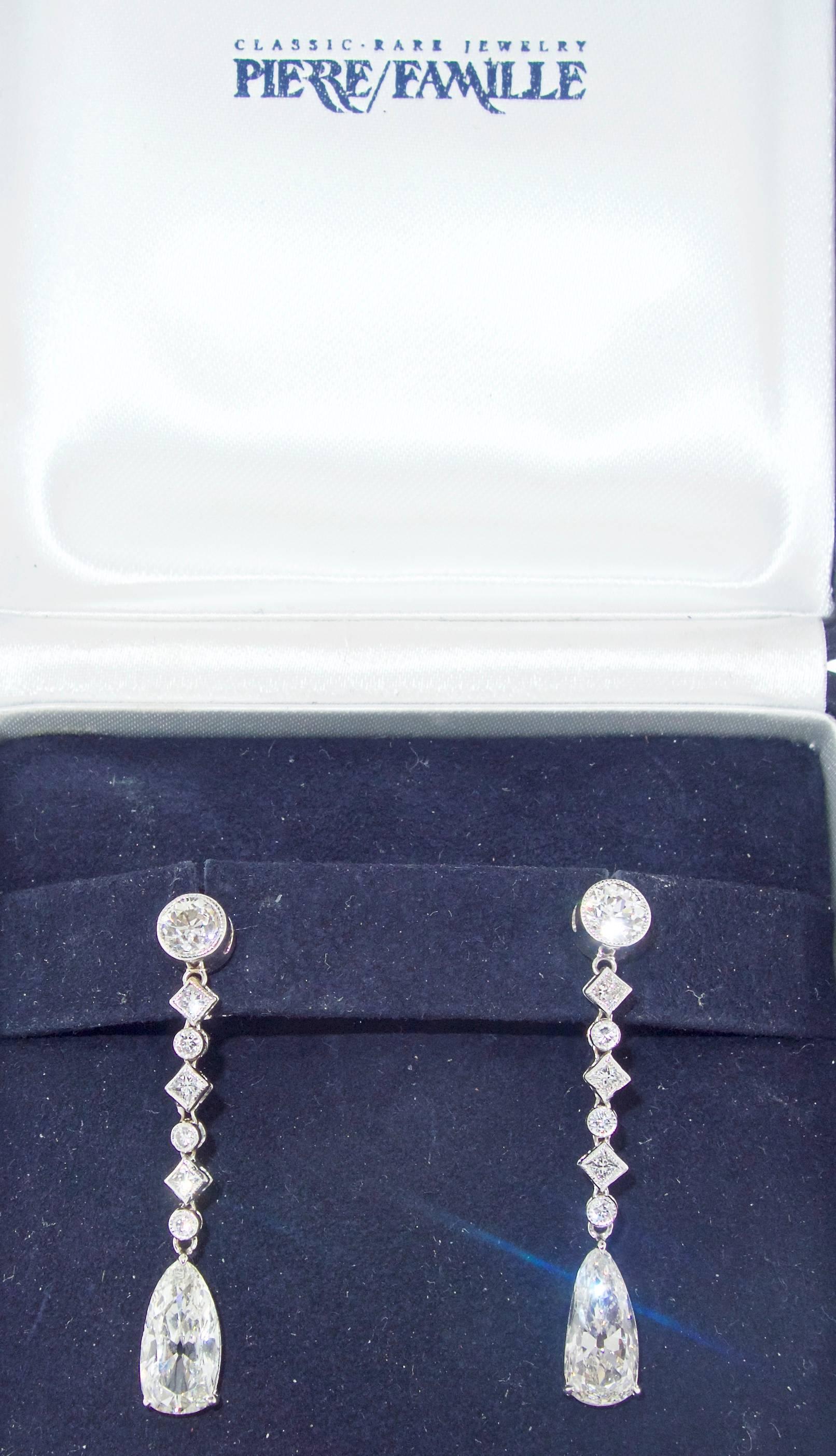 Pendant Style Platinum and Diamond Earrings, circa 1935 In Excellent Condition In Aspen, CO