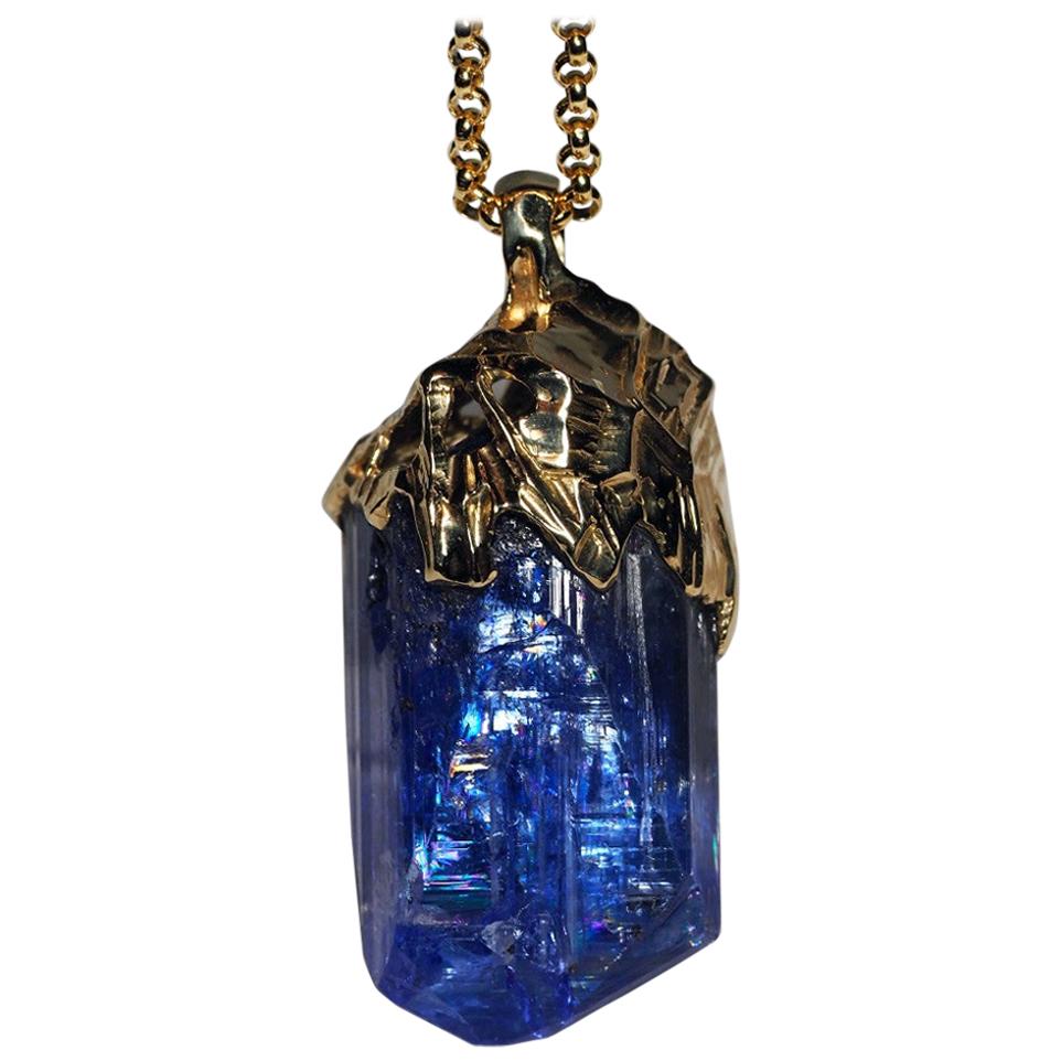 Mens Pendant Tanzanite Gold Big Rare Natural Crystal Raw Blue Tanzanite Gemstone