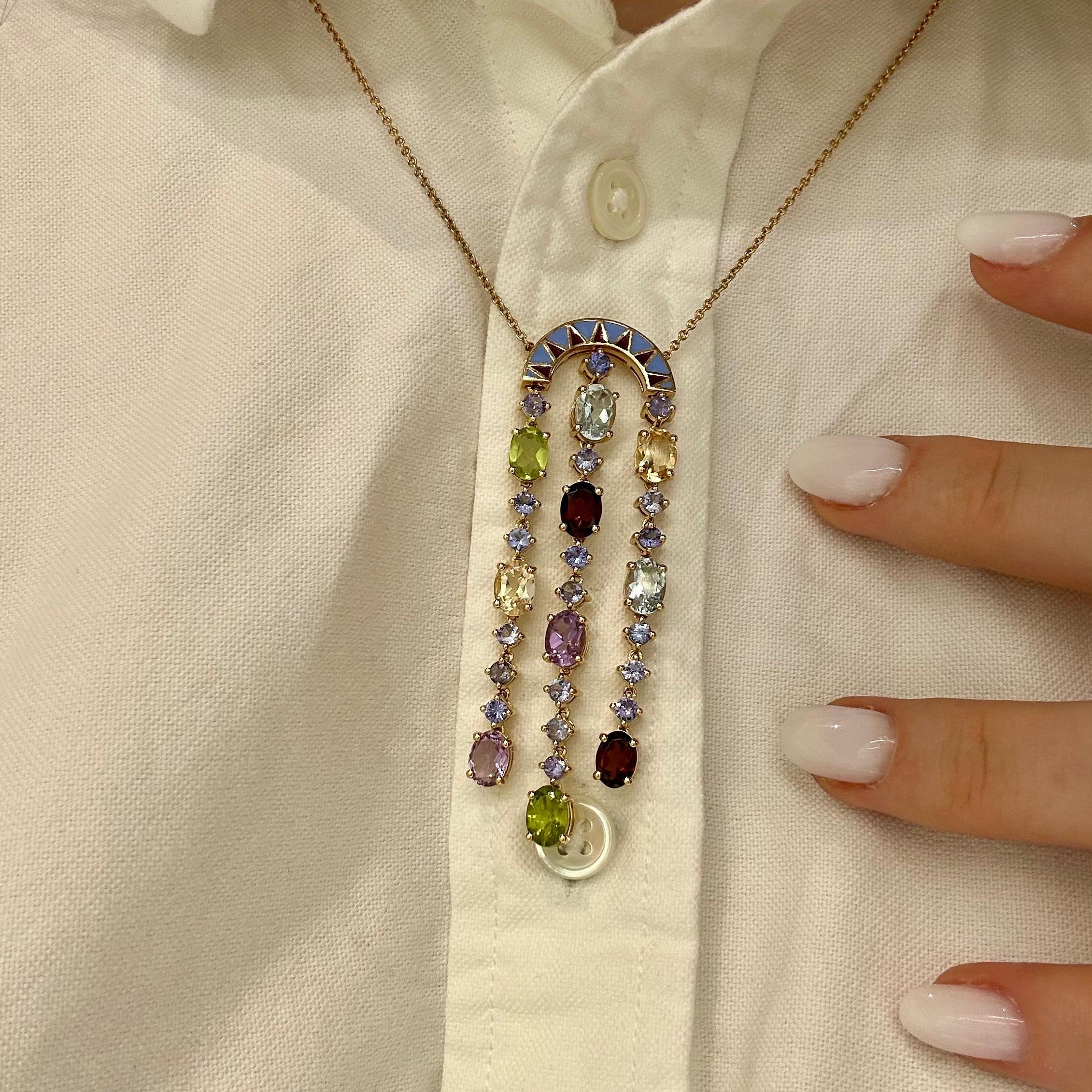 Pendant Tourmaline Garnet Beryl Amethyst Topaz 18K White Gold For Her In New Condition For Sale In Genève, GE