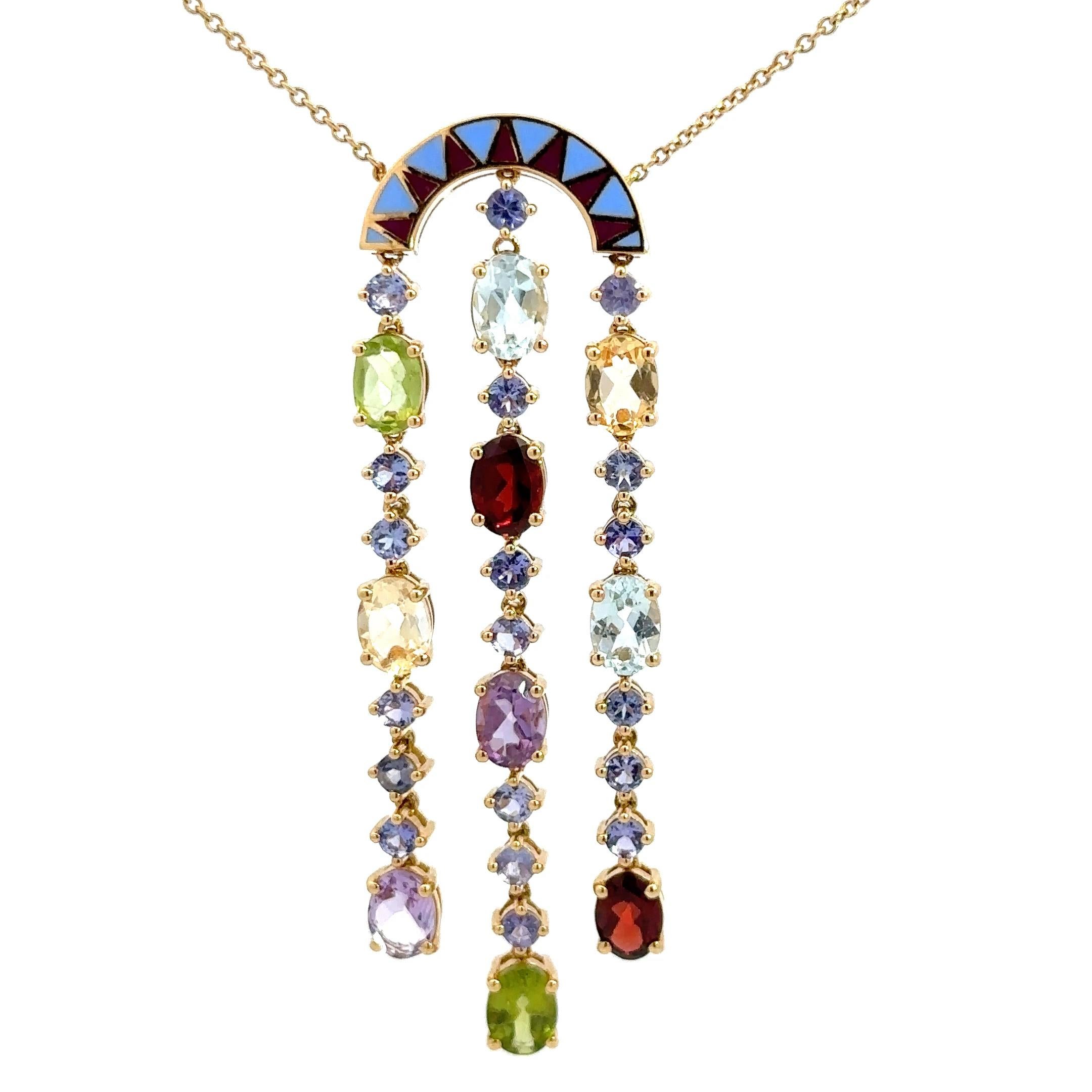 Women's Pendant Tourmaline Garnet Beryl Amethyst Topaz 18K White Gold For Her For Sale