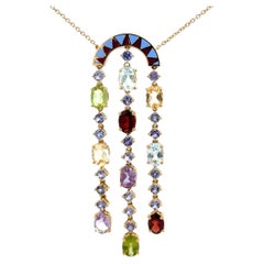 Pendant Tourmaline Garnet Beryl Amethyst Topaz 18K White Gold For Her