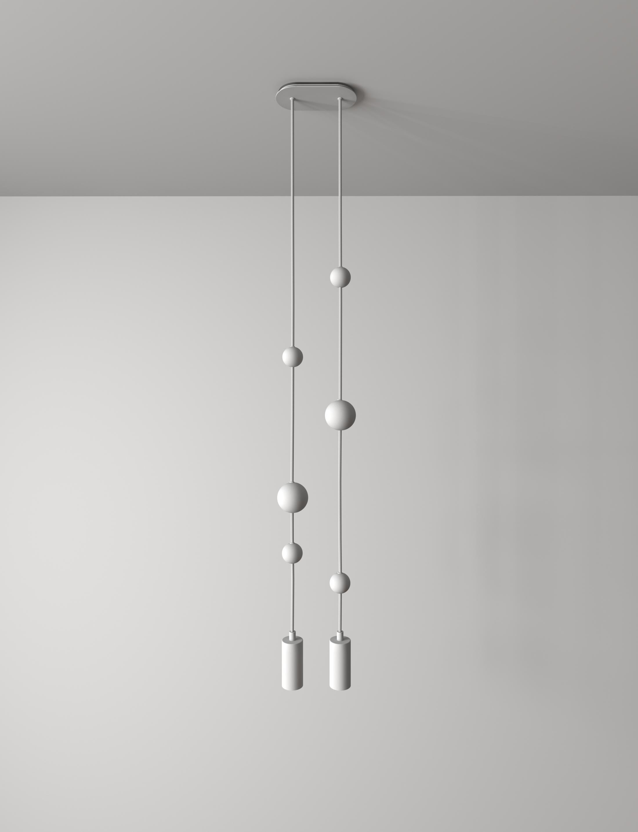 Metalwork Pendant, Two Spot, Modern Steel Chandelier For Sale