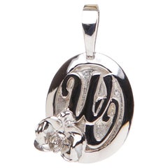 Pendant, White Gold Logo Charm Embossed with a Moth Orchid 'Phalaenopsis'