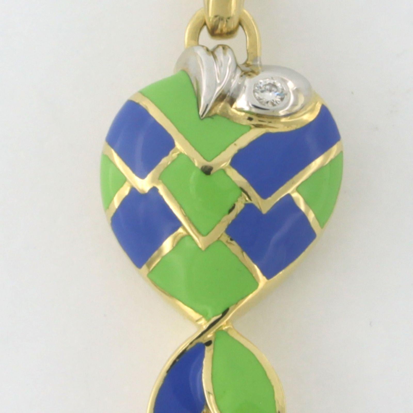 Anhänger mit Emaille und Diamant mit Brillantschliff 18k Bicolor Gold (Moderne) im Angebot