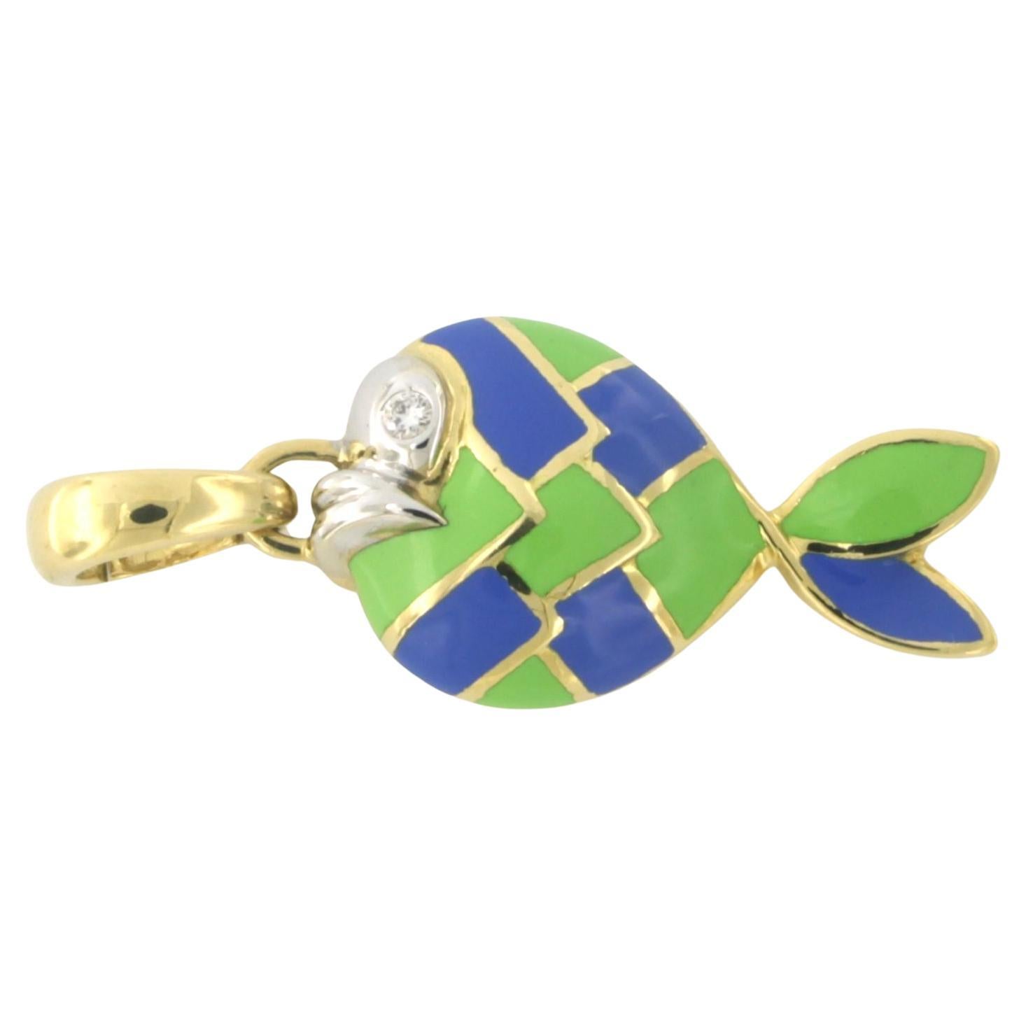 Pendentif avec émail et diamant taille brillant Or bicolore 18k