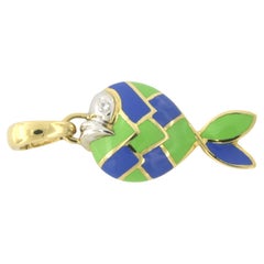 Pendentif avec émail et diamant taille brillant Or bicolore 18k