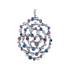 18 Karat White Gold Pendant with 1.01 Carat Diamonds Rubies Sapphires