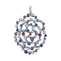 Pendant with 1.015 Carat Diamonds Rubies Sapphires in 18 Karat White Gold
