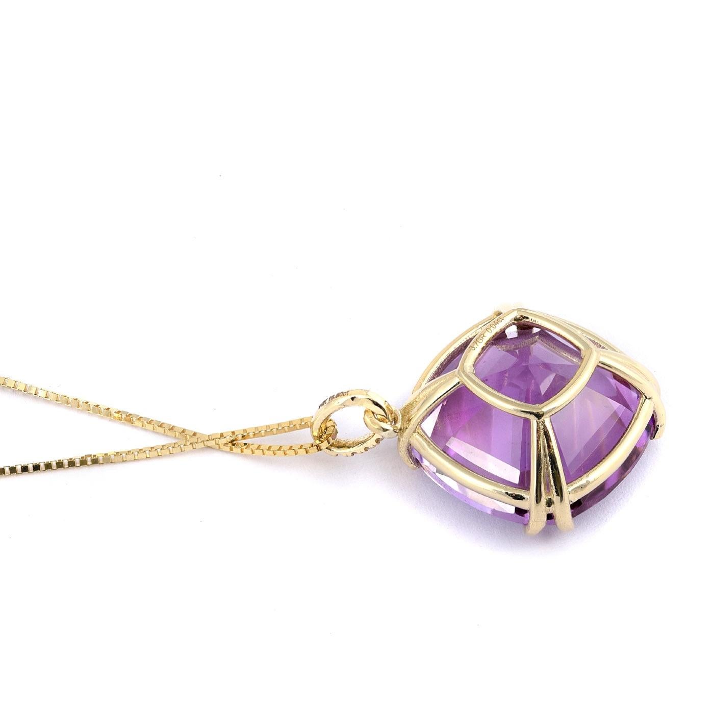 Mixed Cut Pendant with 17.96 carats Amethyst Diamonds set in 14K Yellow Gold For Sale