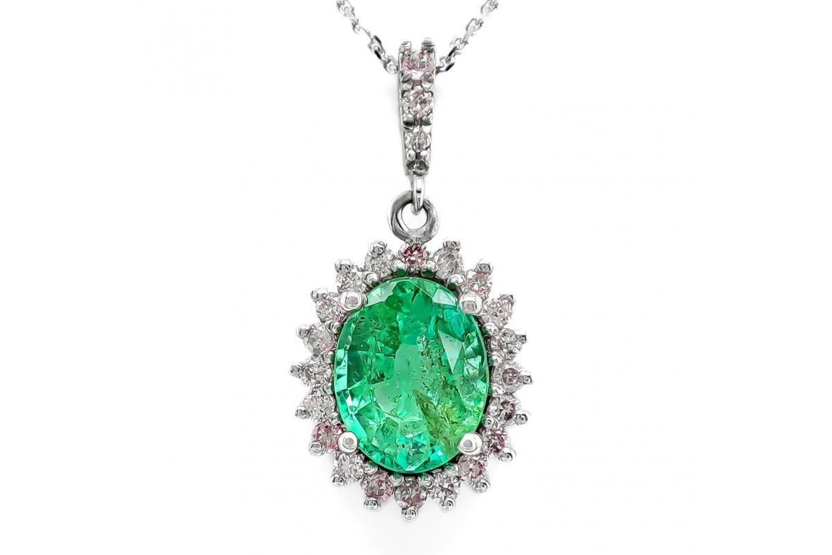 Pendant with 1.82ct emerald and pink diamonds For Sale 2