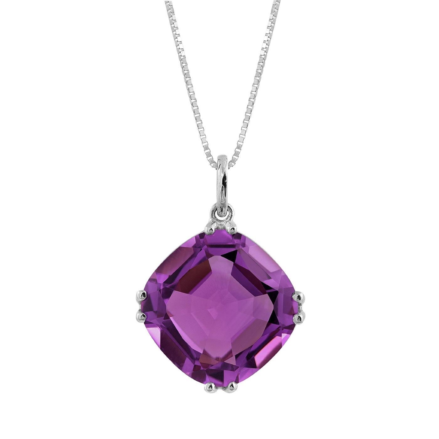 Améthyste violette naturelle 18.36 cts en 14KWG Pendentif avec chaîne réglable 18