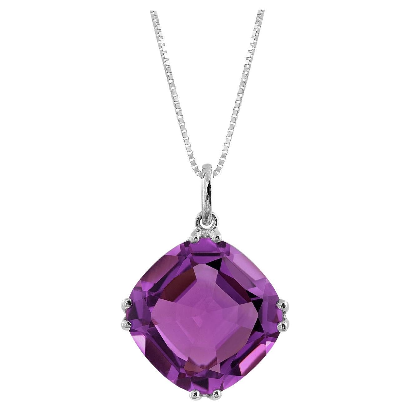 Natural Purple Amethyst Stone 18.36 cts in 14KWG Pendant w 18" adjustable chain