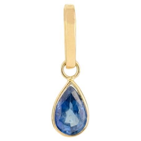 Ciondolo con zaffiro blu certificato con taglio a pera e oro giallo 14k per uso quotidiano in vendita