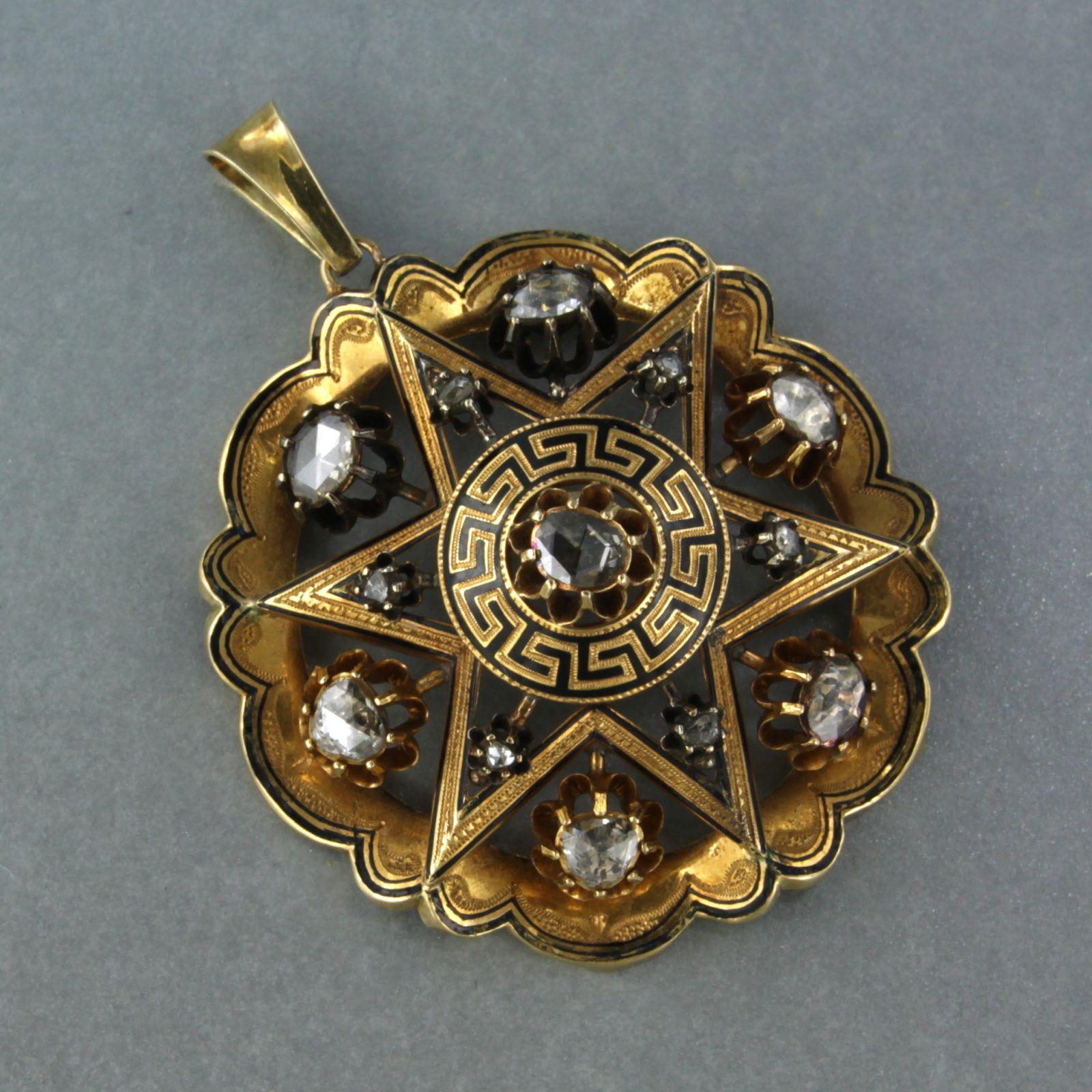 Art Deco Pendant with black enamel and Diamonds 18k gold For Sale