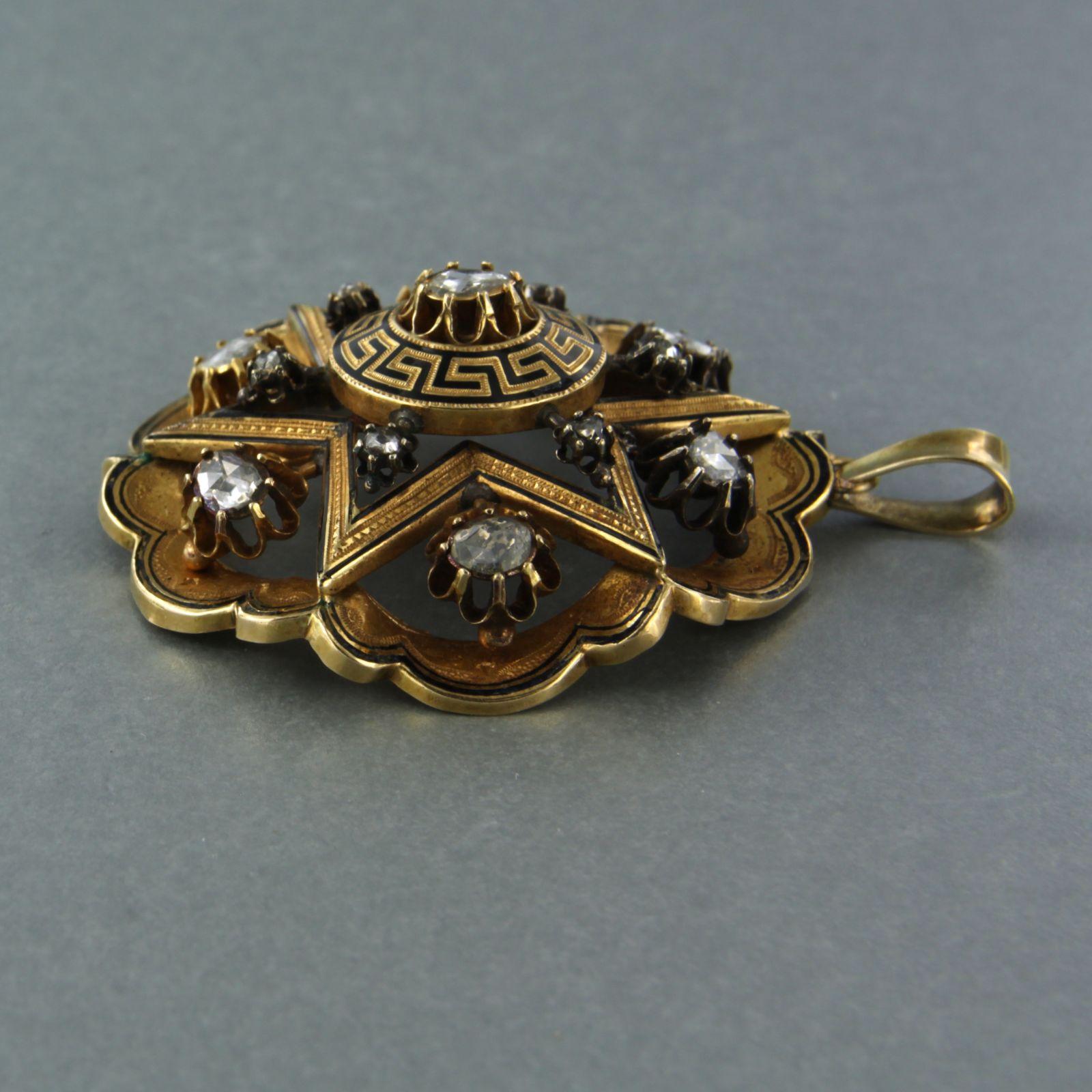 Pendant with black enamel and Diamonds 18k gold In Good Condition For Sale In The Hague, ZH