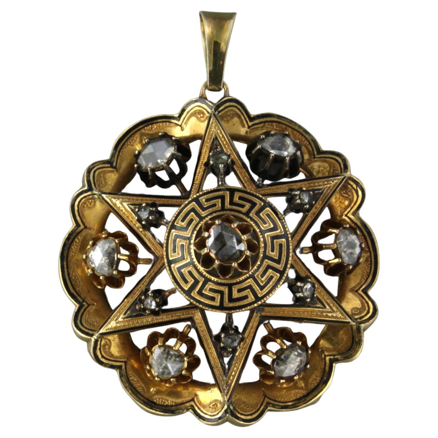 Pendant with black enamel and Diamonds 18k gold For Sale