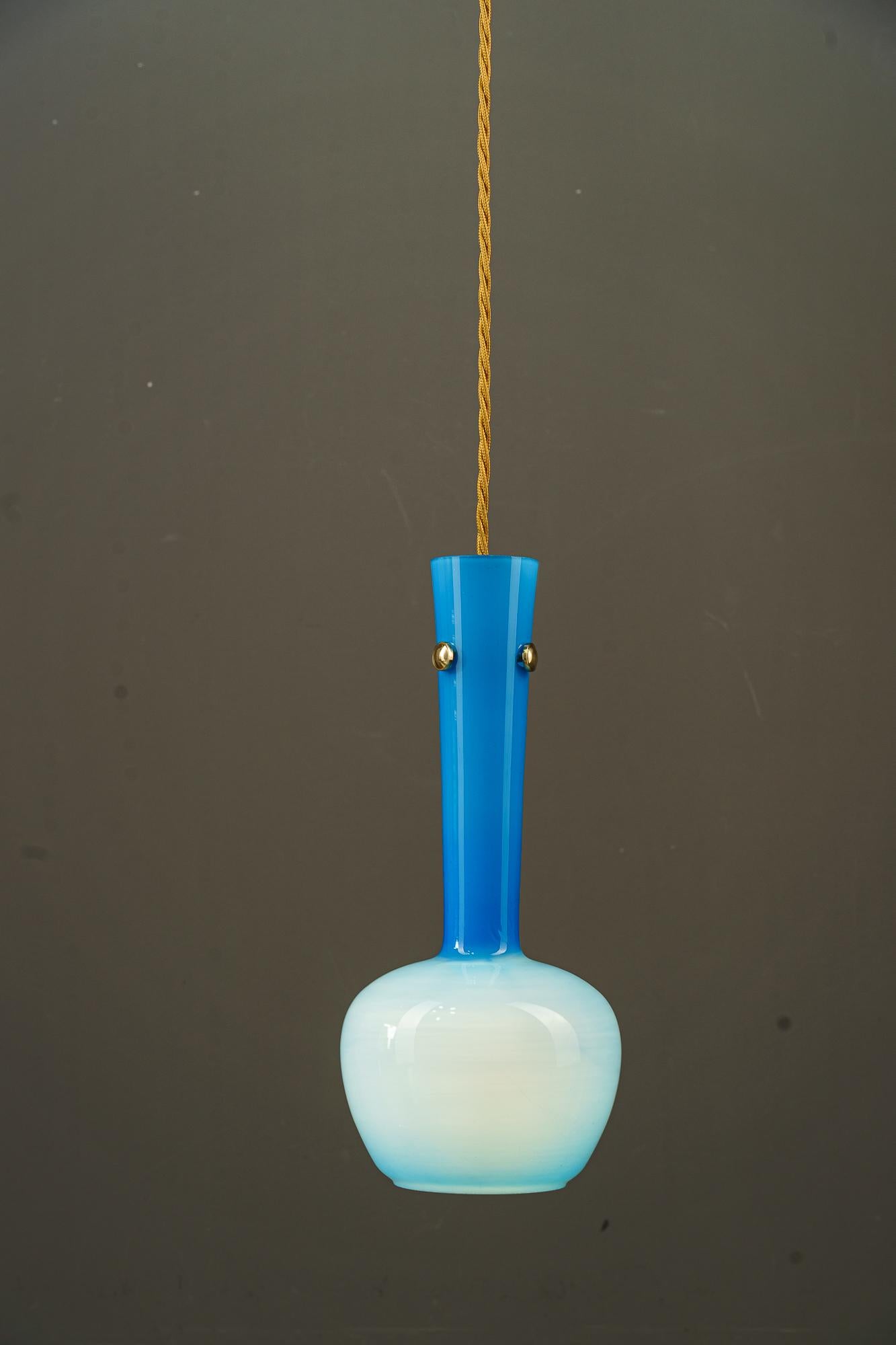 Pendant with blue glass shade vienna around 1960 For Sale 3