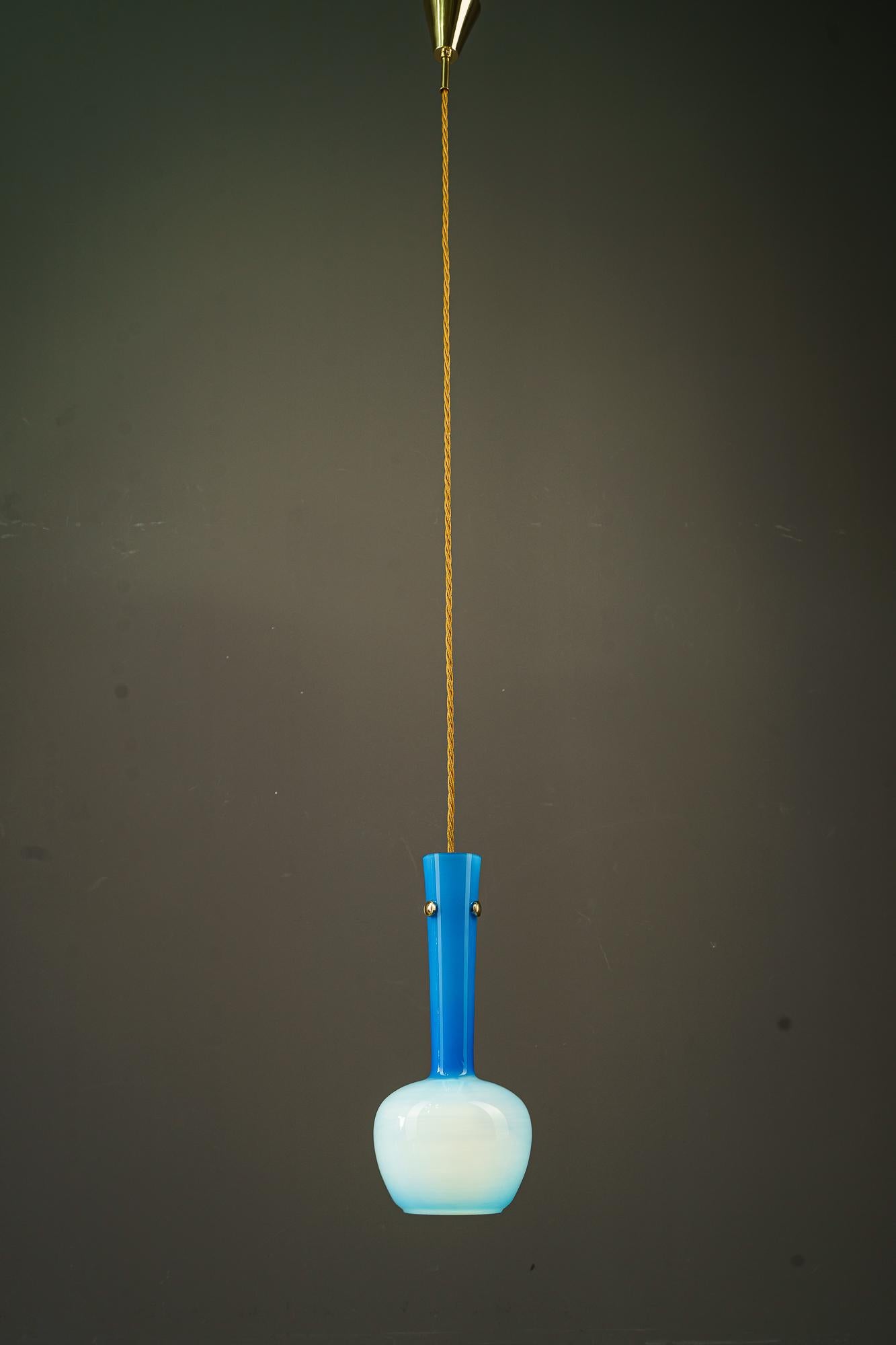 Pendant with blue glass shade vienna around 1960 For Sale 4