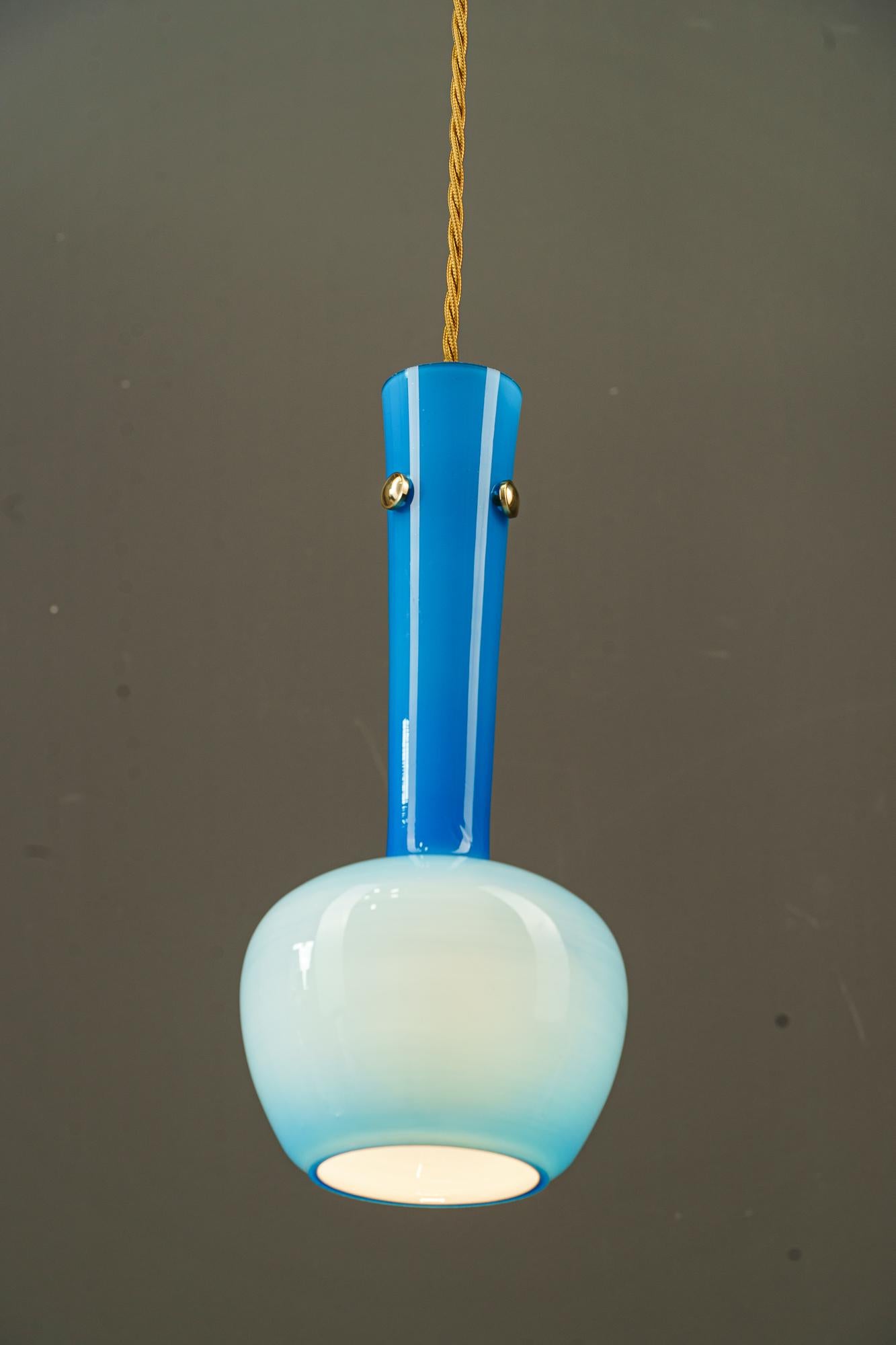 Pendant with blue glass shade vienna around 1960 For Sale 5