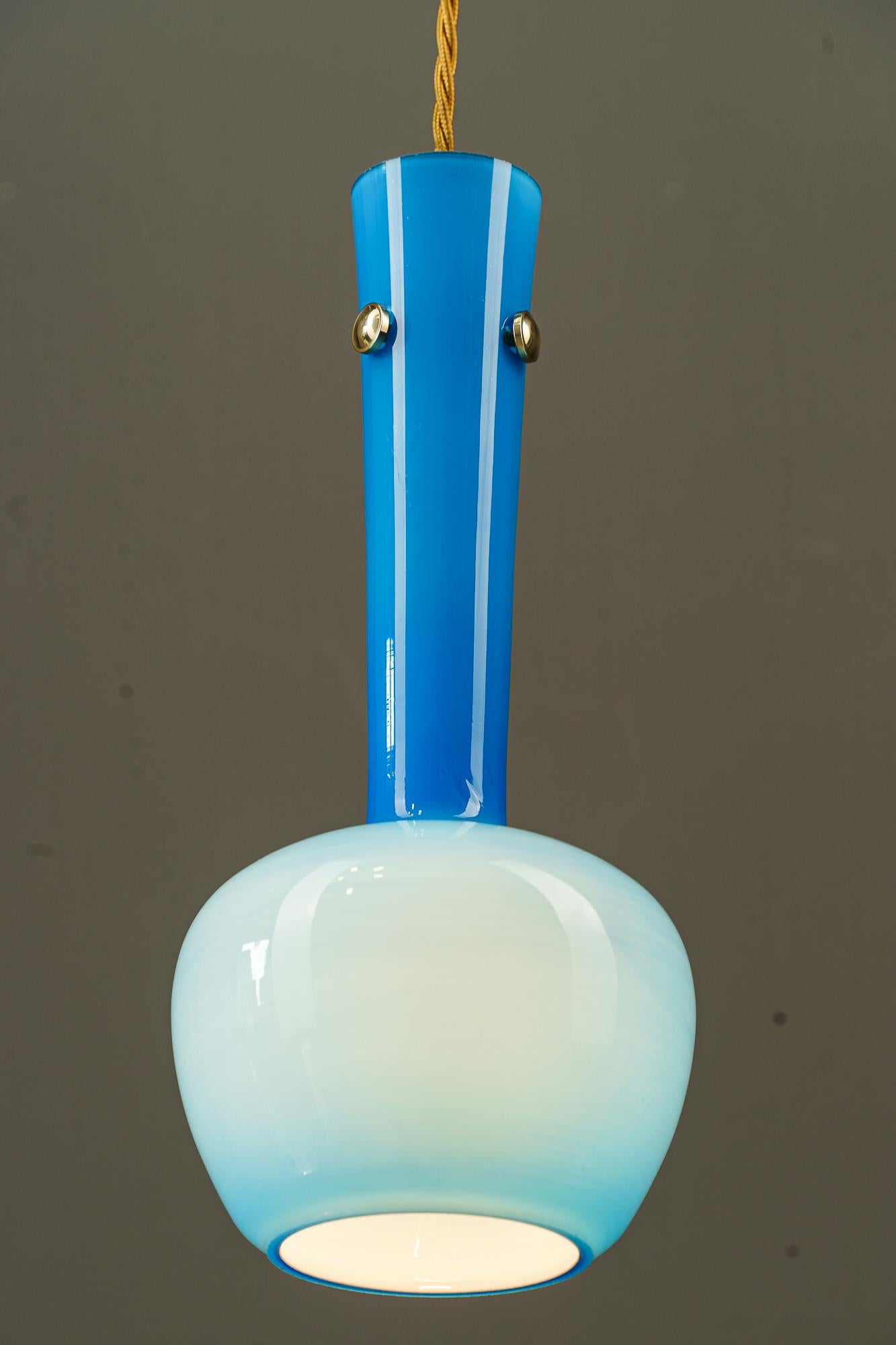 Pendant with blue glass shade vienna around 1960 For Sale 6