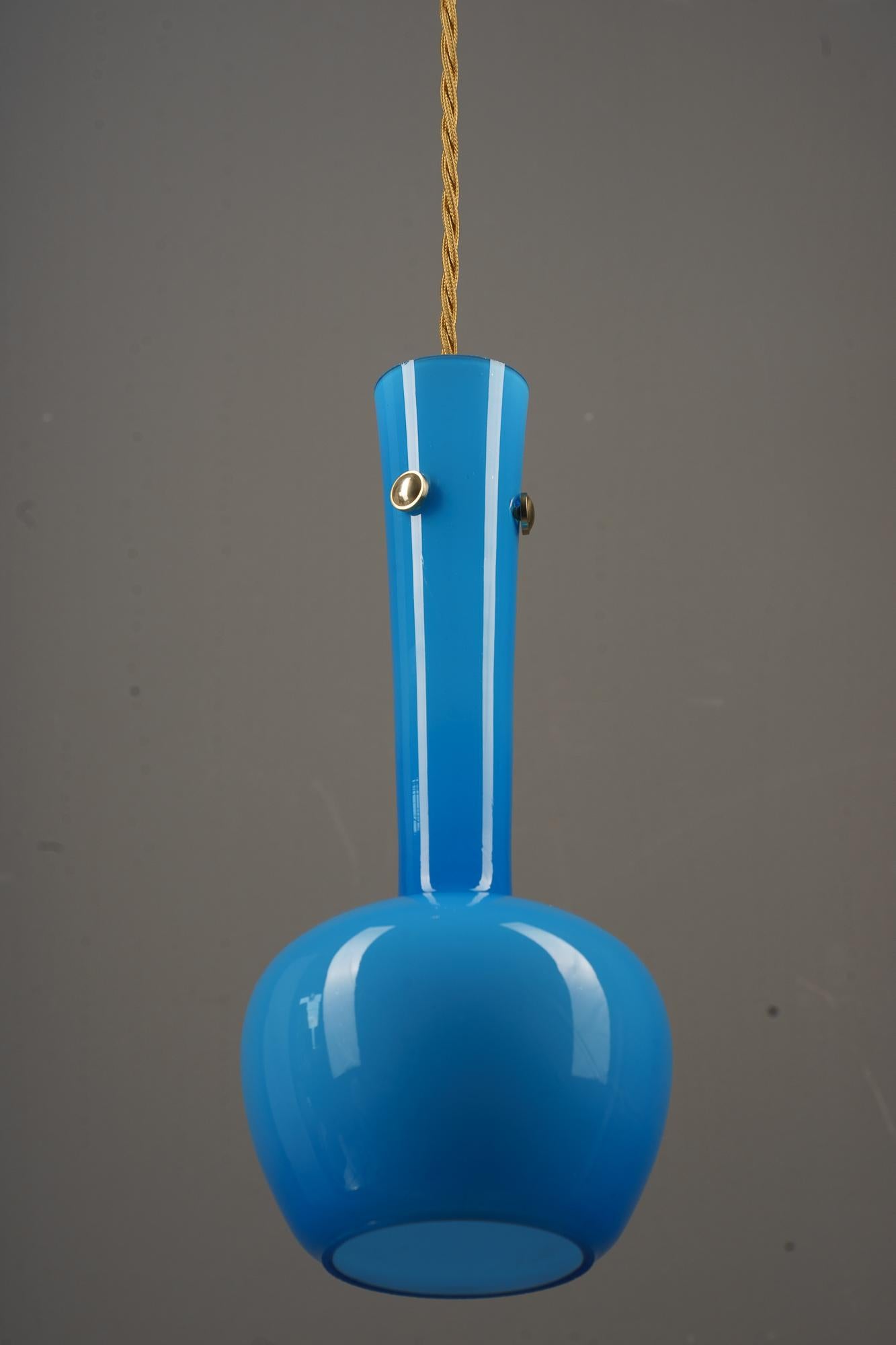 Pendant with blue glass shade vienna around 1960 In Good Condition For Sale In Wien, AT