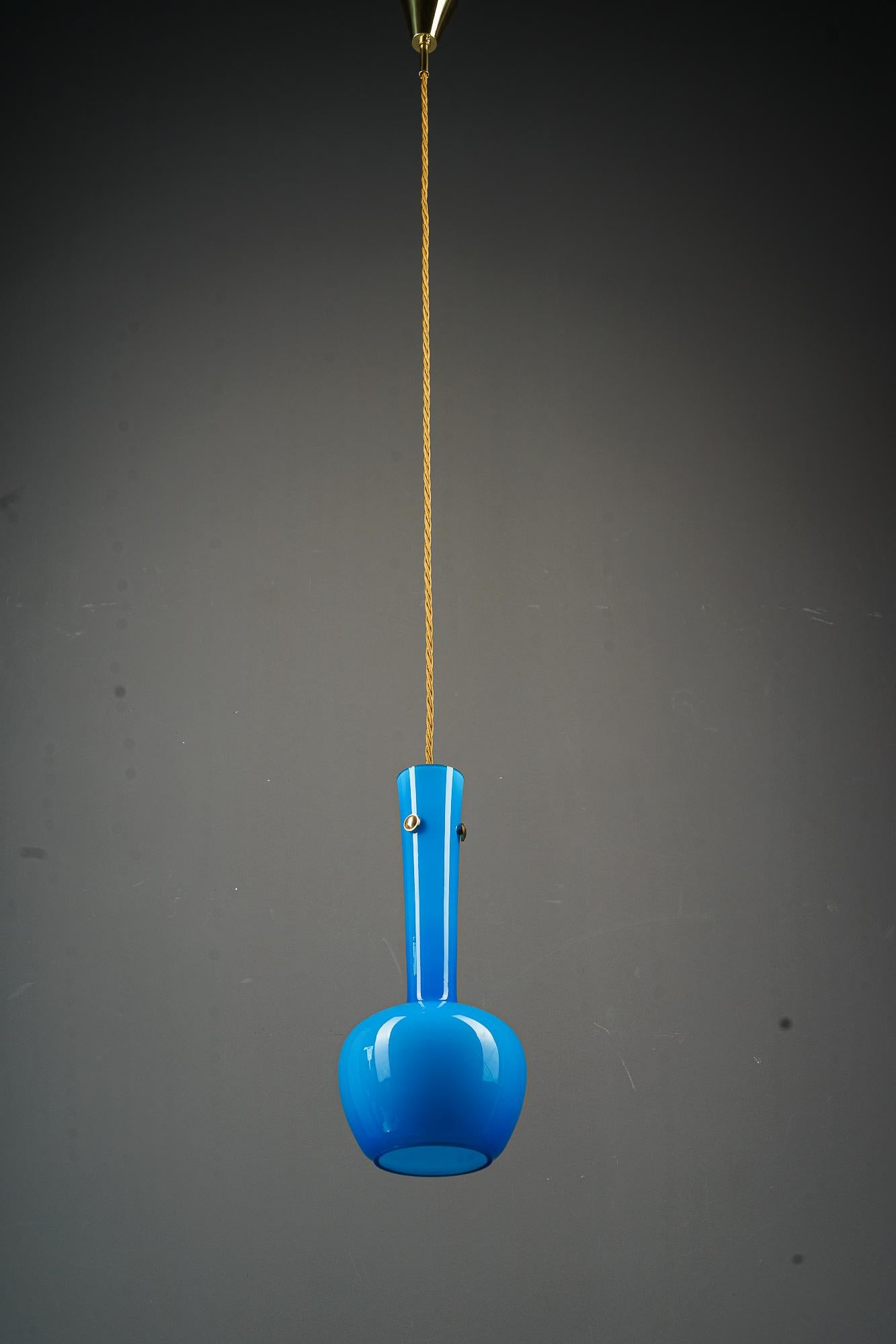 Mid-20th Century Pendant with blue glass shade vienna around 1960 For Sale